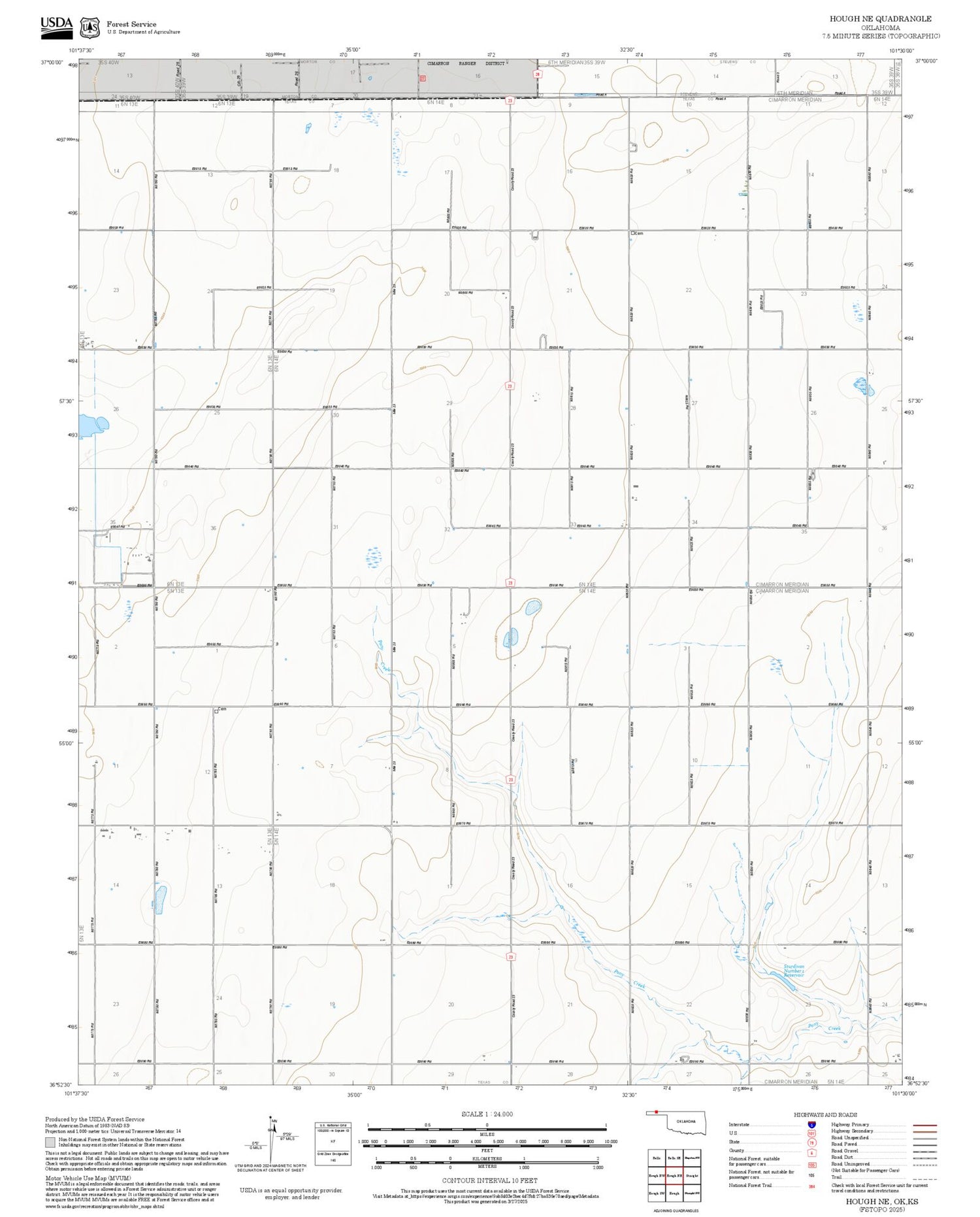 2025 Forest Service Topo Map of Hough NE Oklahoma