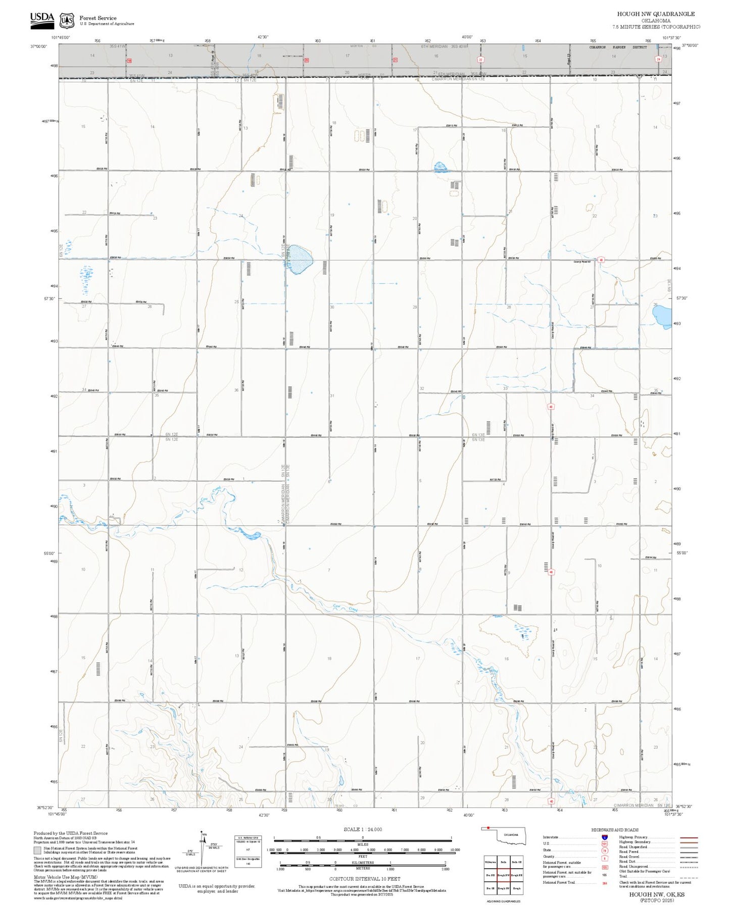 2025 Forest Service Topo Map of Hough NW Oklahoma