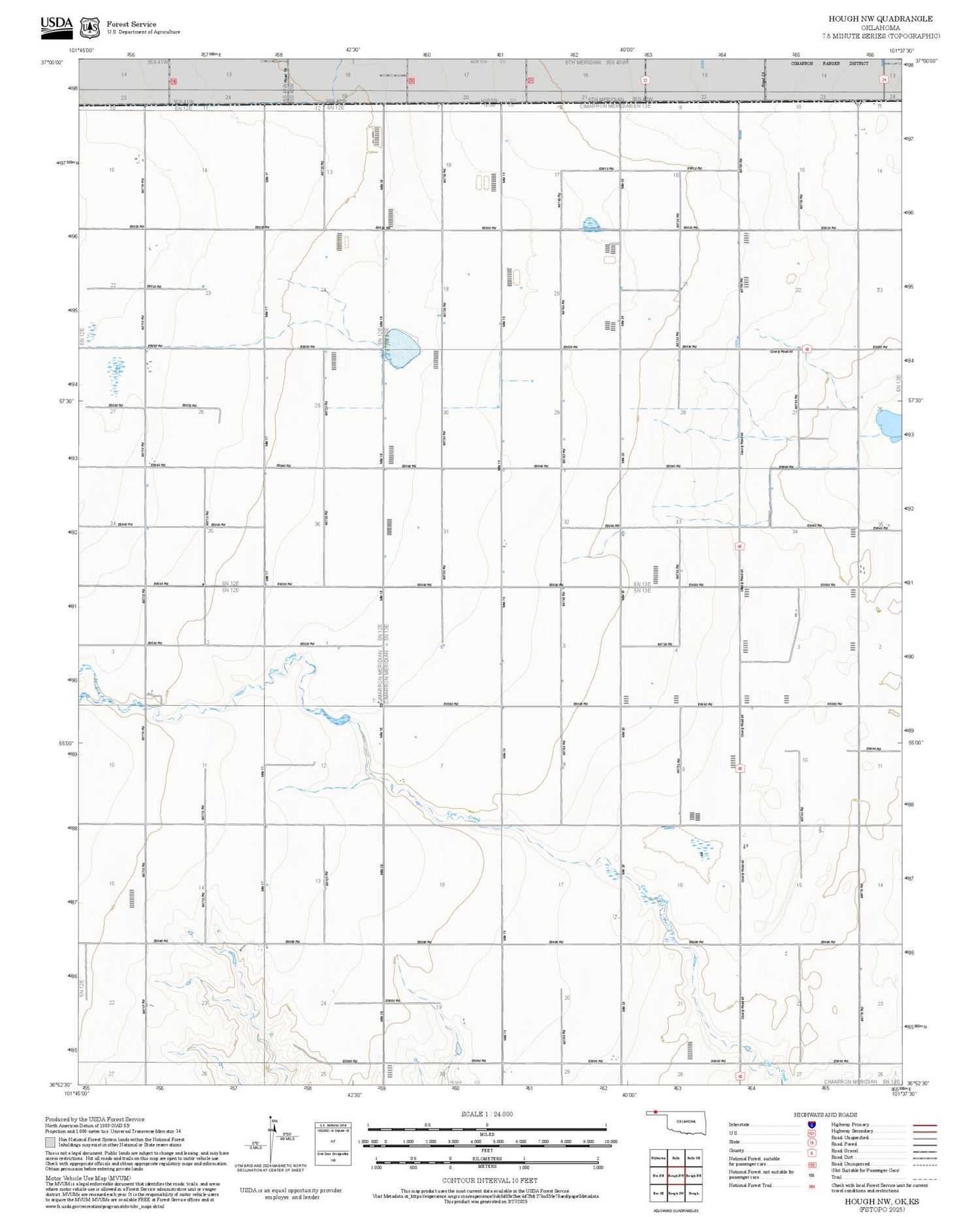 2025 Forest Service Topo Map of Hough NW Oklahoma