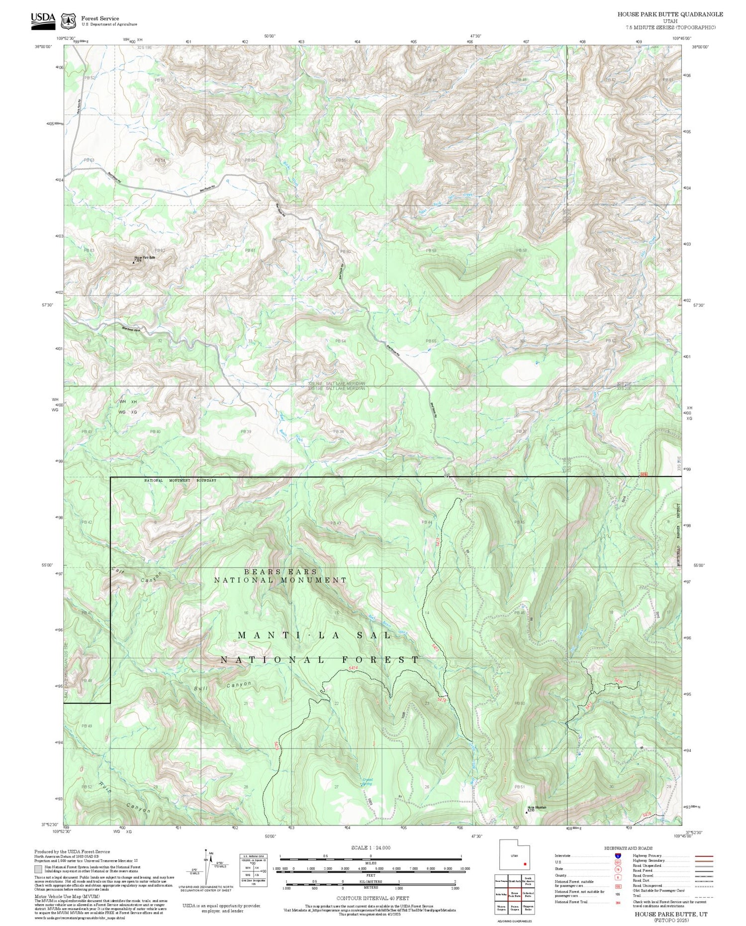 2025 Forest Service Topo Map of House Park Butte Utah