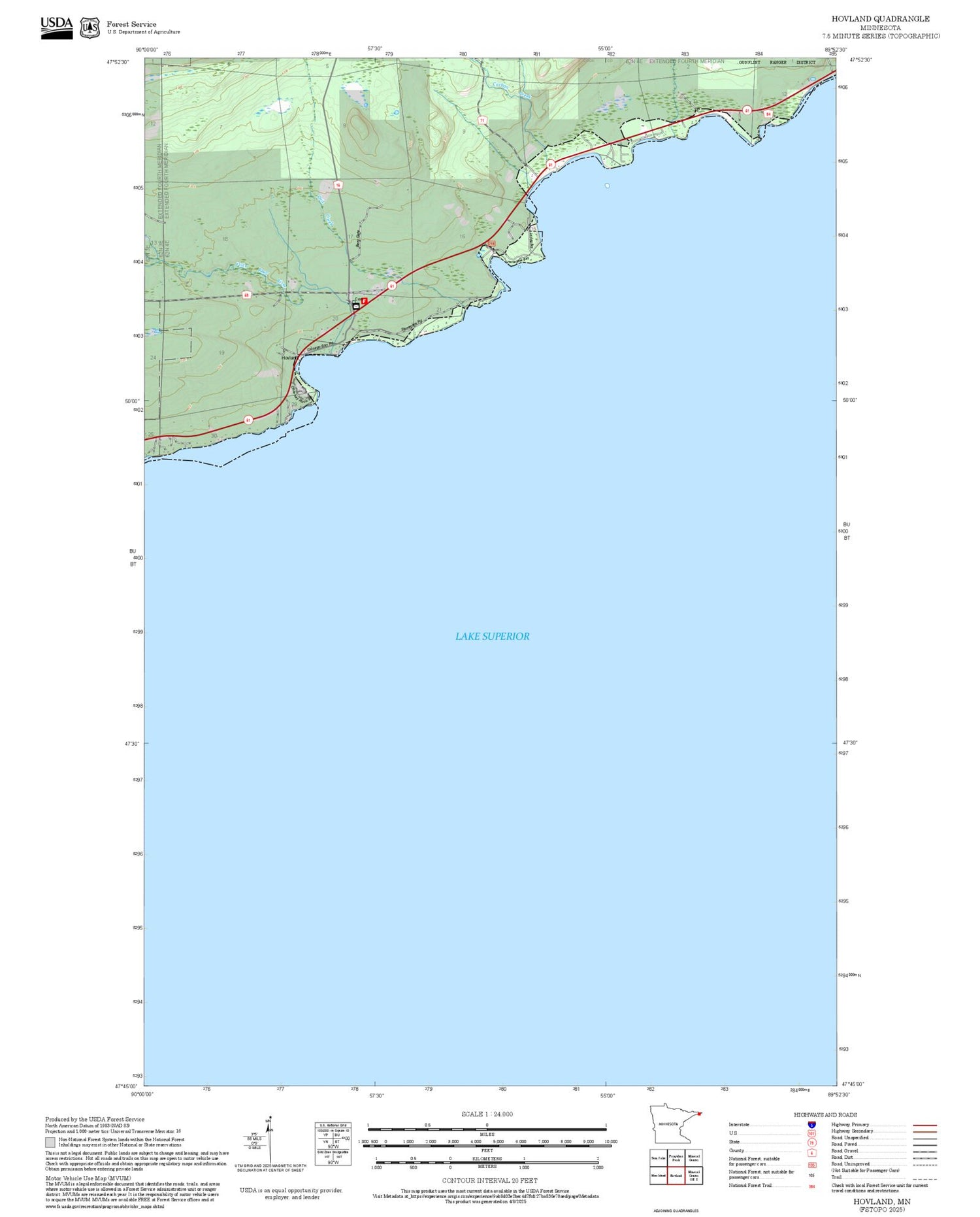 2025 Forest Service Topo Map of Hovland Minnesota