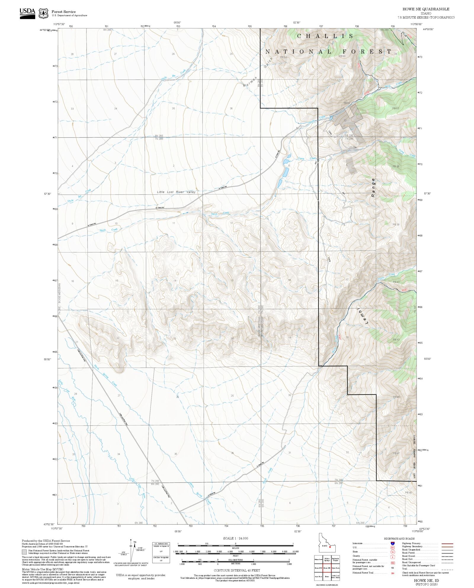 2025 Forest Service Topo Map of Howe NE Idaho – MyTopo Map Store