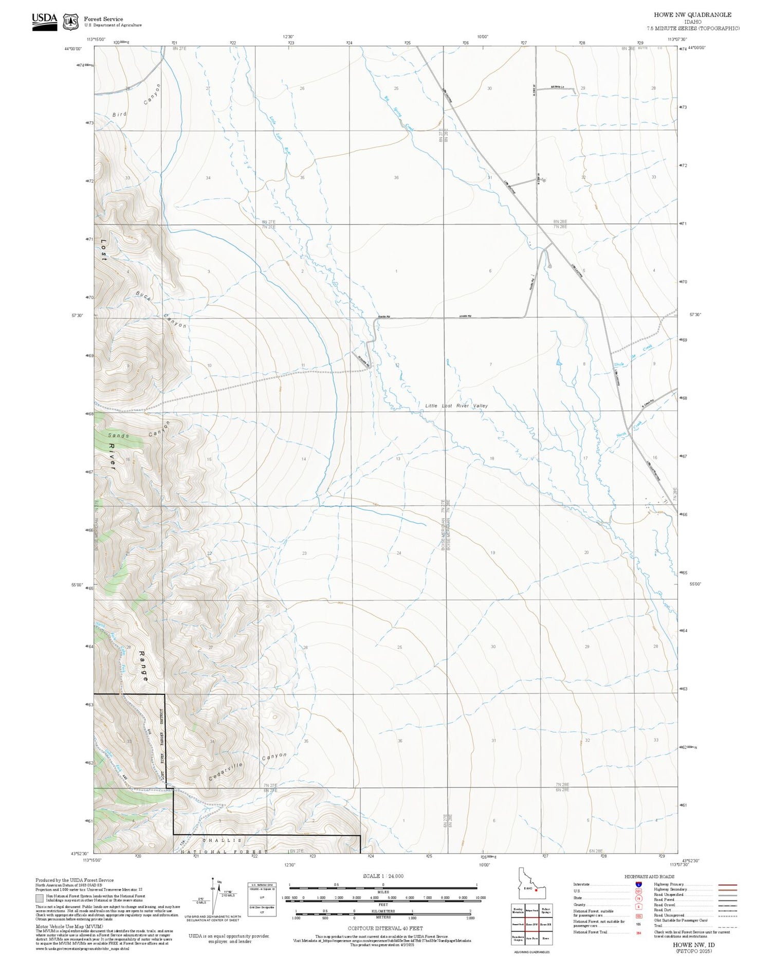 2025 Forest Service Topo Map of Howe NW Idaho