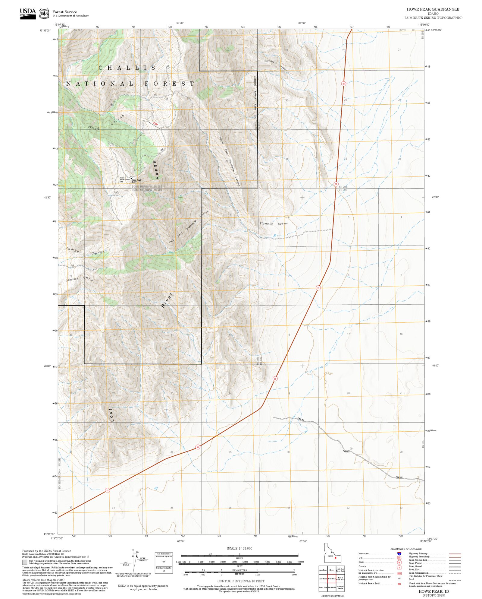 2025 Forest Service Topo Map of Howe Peak Idaho – MyTopo Map Store