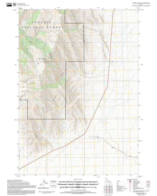 2025 Forest Service Topo Map of Howe Peak Idaho