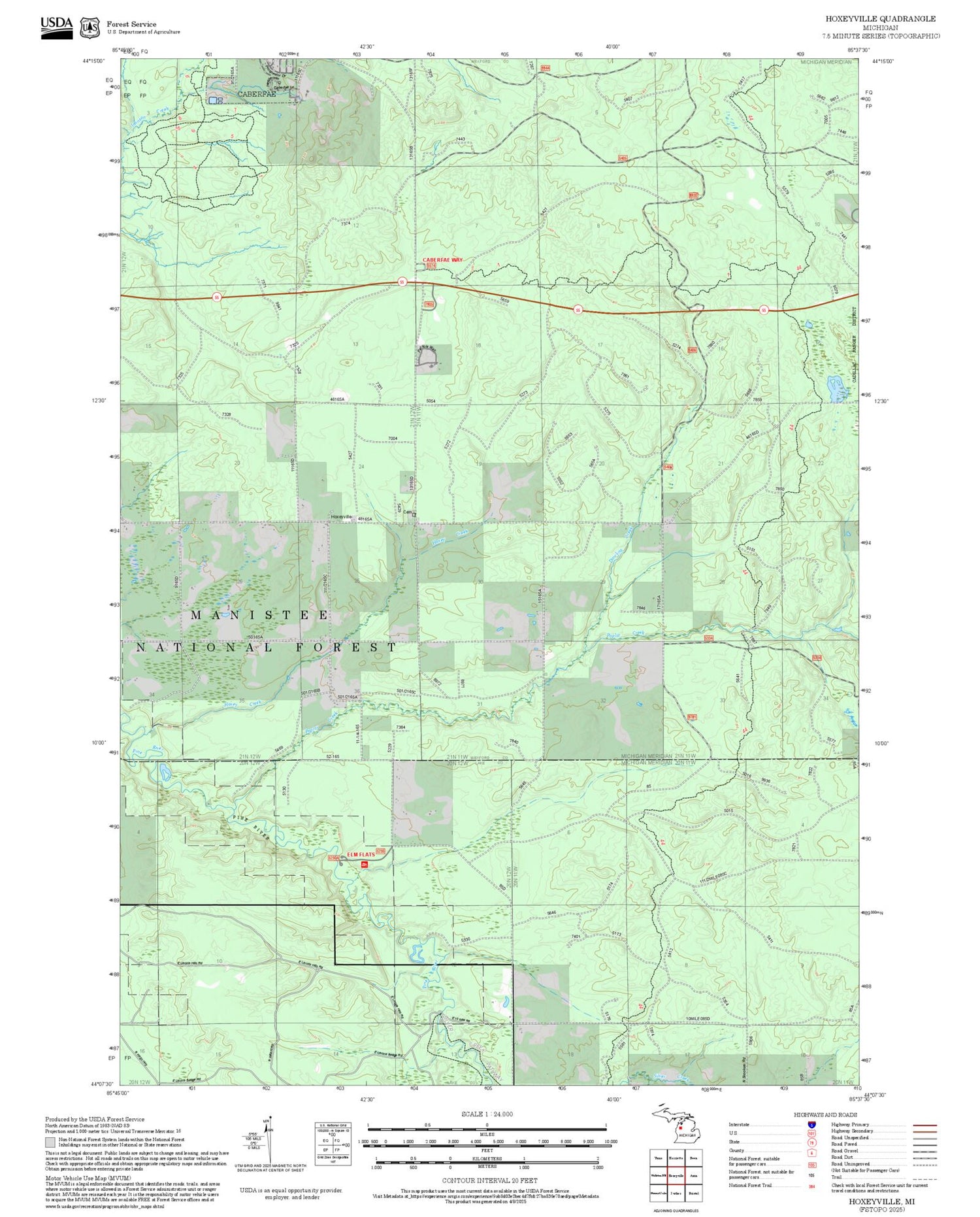 2025 Forest Service Topo Map of Hoxeyville Michigan