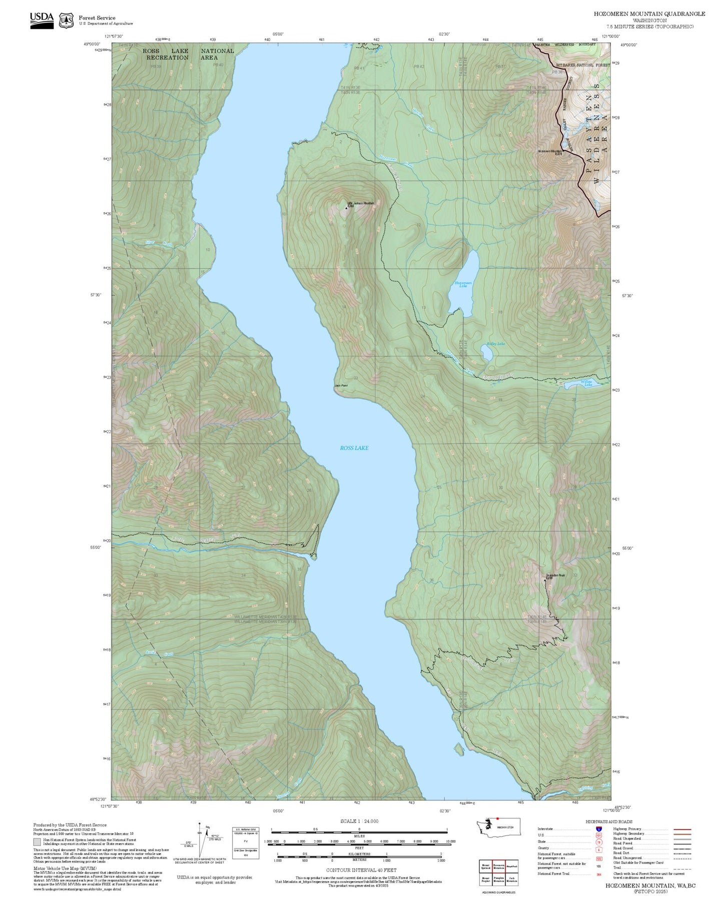 2025 Forest Service Topo Map of Hozomeen Mountain Washington