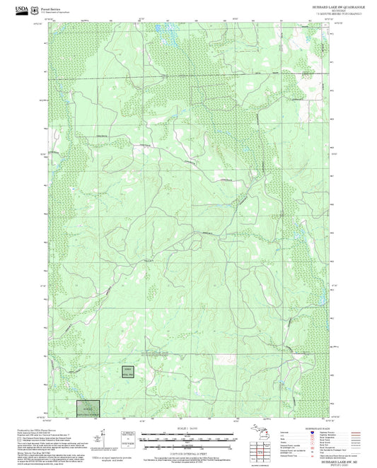 2025 Forest Service Topo Map of Hubbard Lake SW Michigan