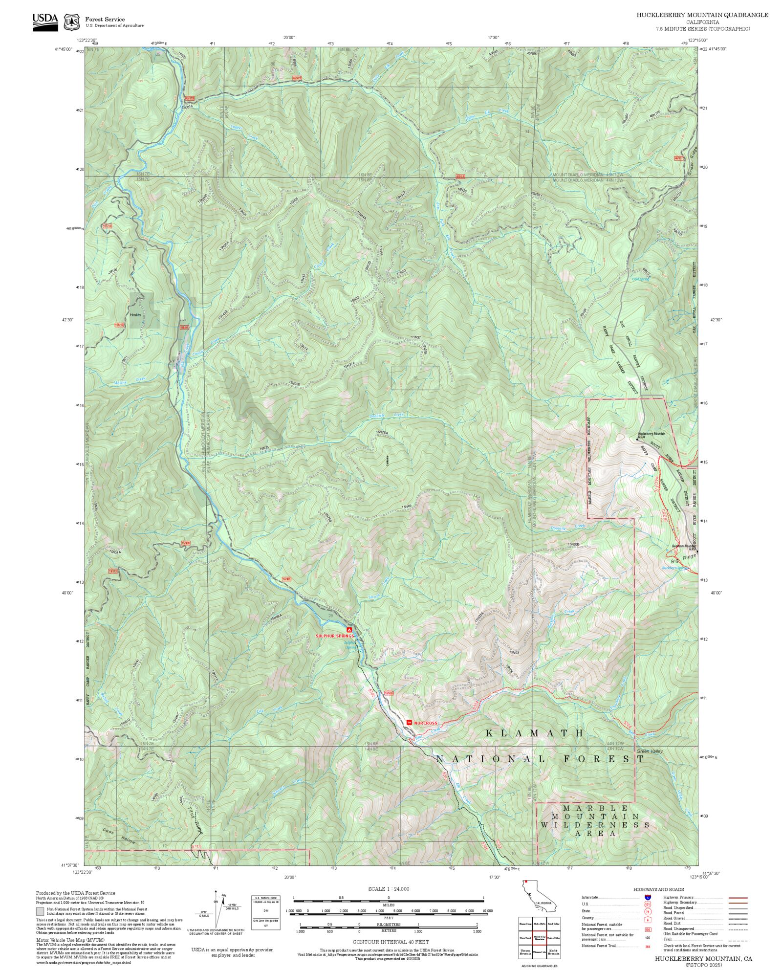 2025 Forest Service Topo Map of Huckleberry Mountain California ...