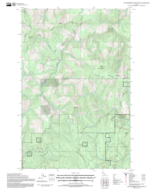 2025 Forest Service Topo Map of Huckleberry Mountain Idaho