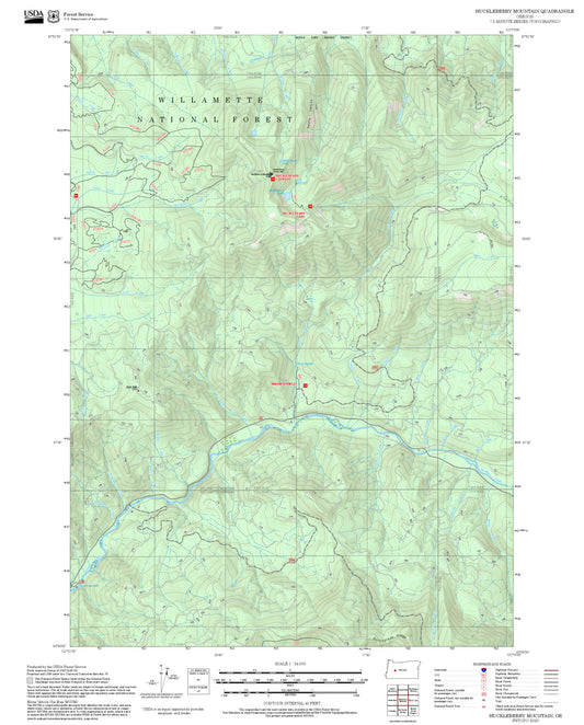 2025 Forest Service Topo Map of Huckleberry Mountain Oregon
