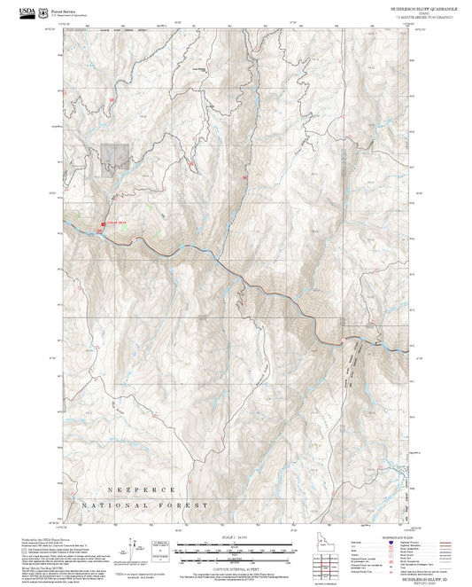 2025 Forest Service Topo Map of Huddleson Bluff Idaho