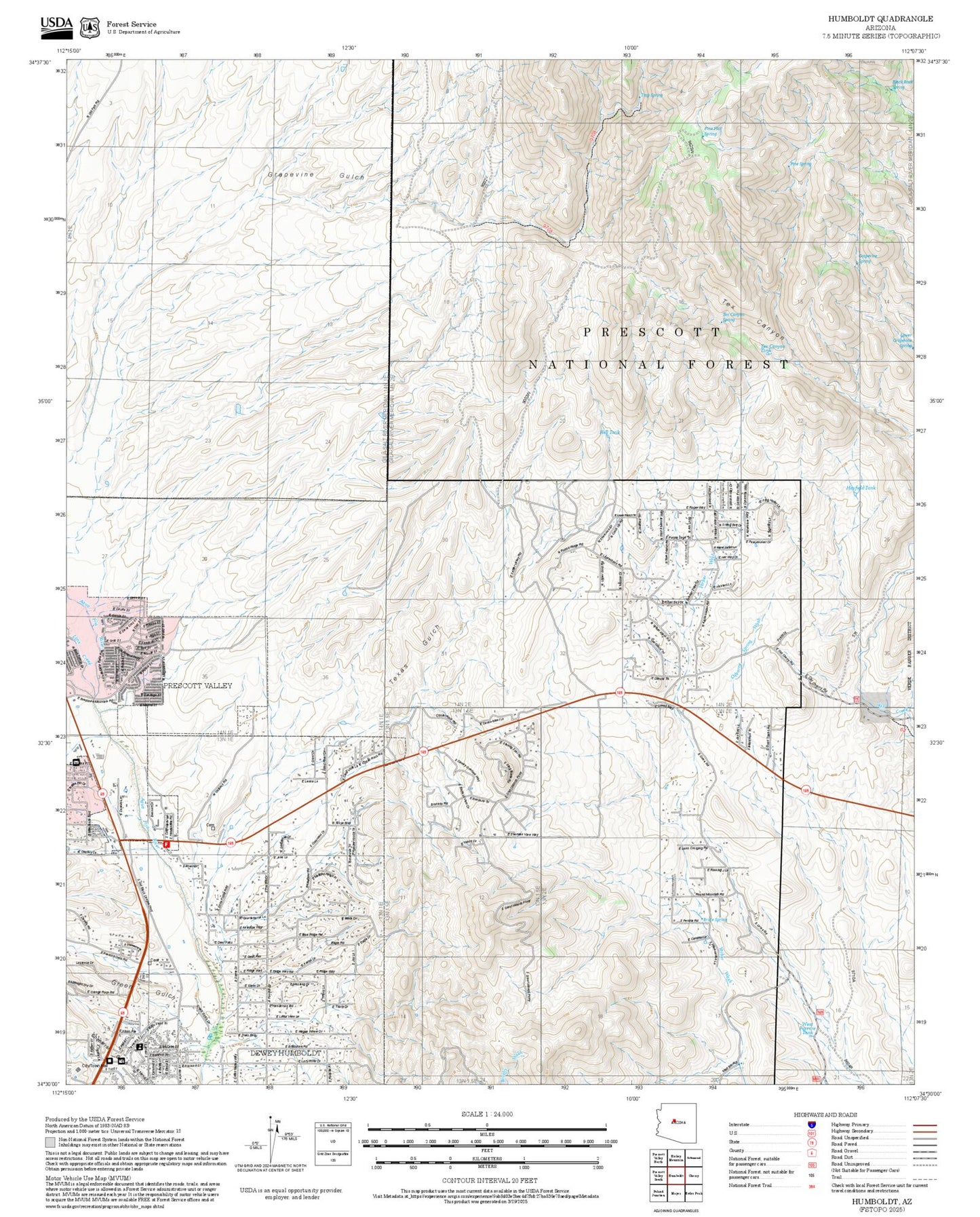 2025 Forest Service Topo Map of Humboldt Arizona