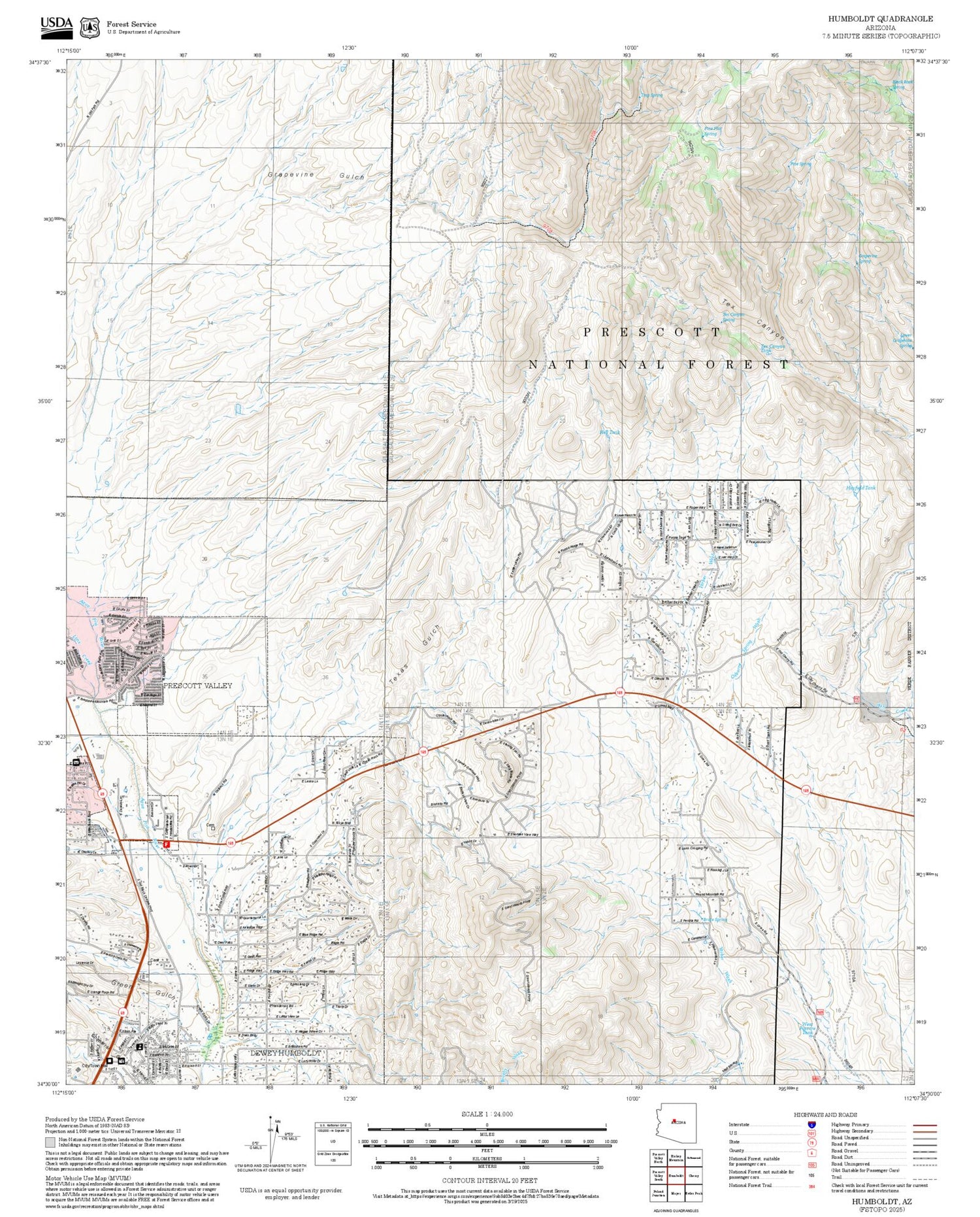 2025 Forest Service Topo Map of Humboldt Arizona