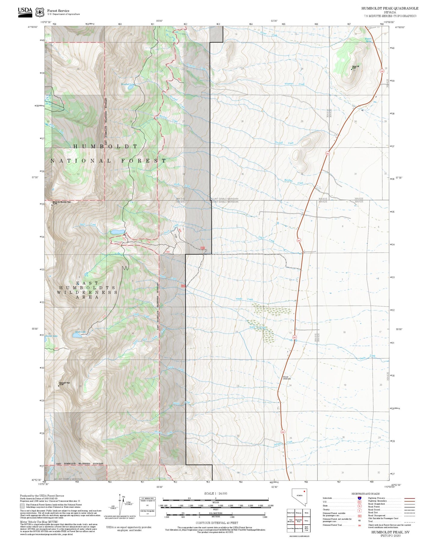 2025 Forest Service Topo Map of Humboldt Peak Nevada