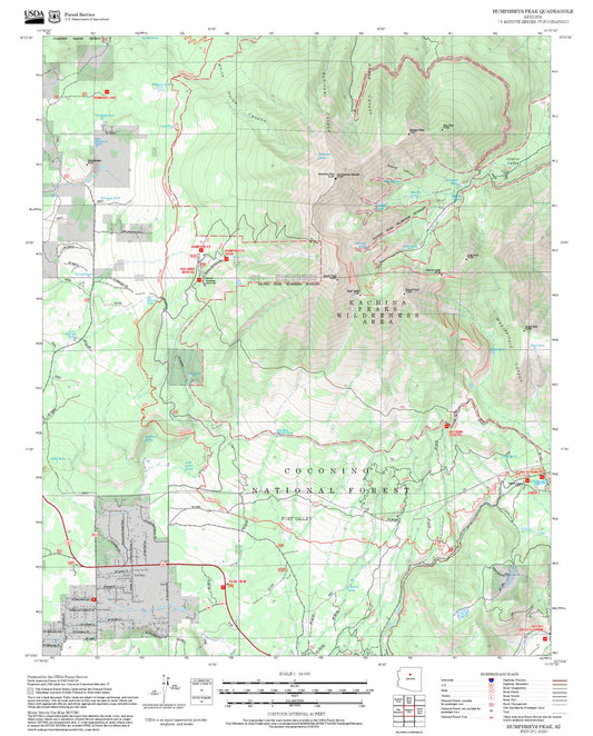 2025 Forest Service Topo Map of Humphreys Peak Arizona