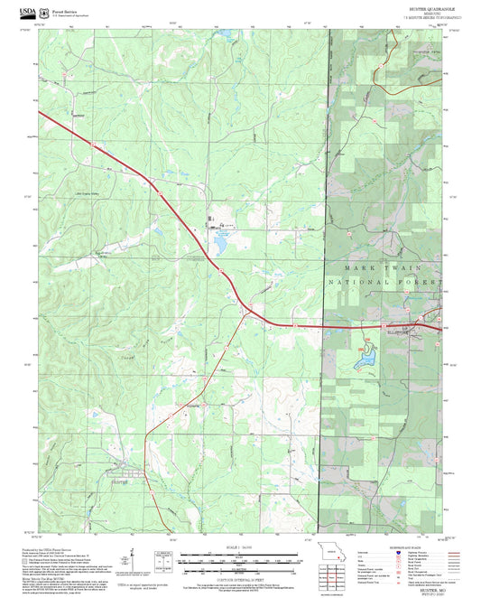 2025 Forest Service Topo Map of Hunter Missouri