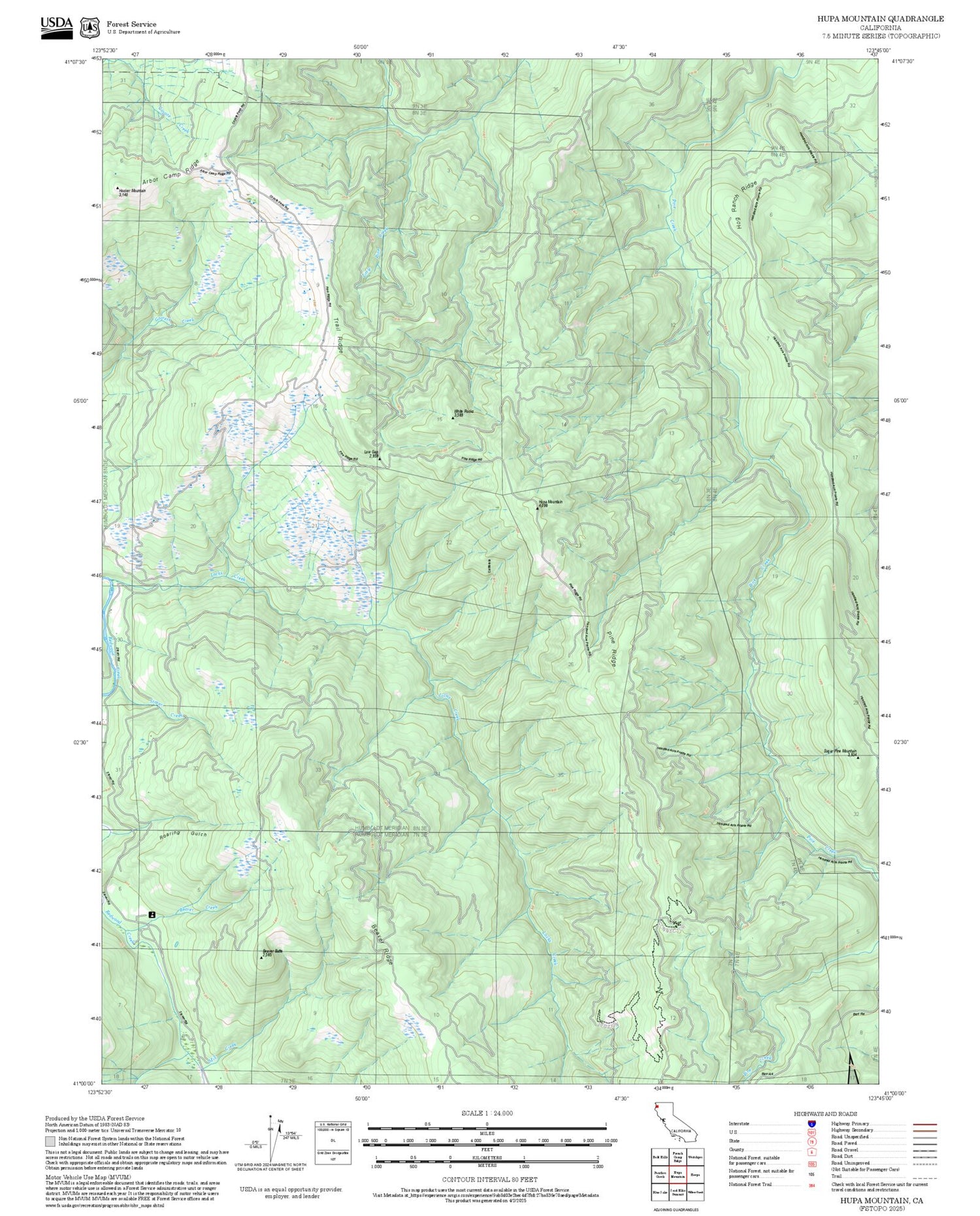 2025 Forest Service Topo Map of Hupa Mountain California