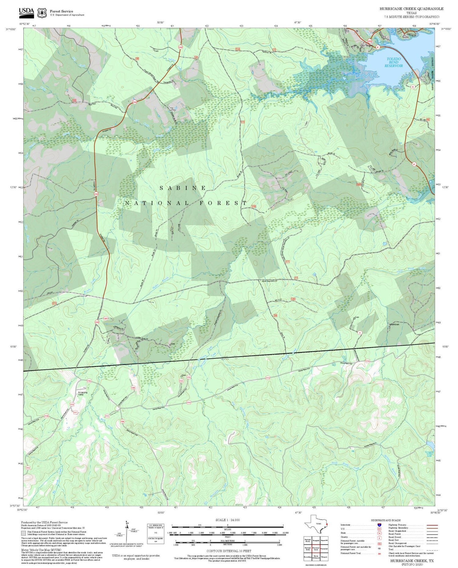 2025 Forest Service Topo Map of Hurricane Creek Texas