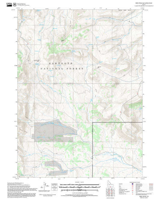 2025 Forest Service Topo Map of Ibex Peak Idaho