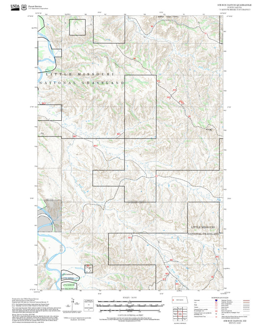 2025 Forest Service Topo Map of Ice Box Canyon North Dakota
