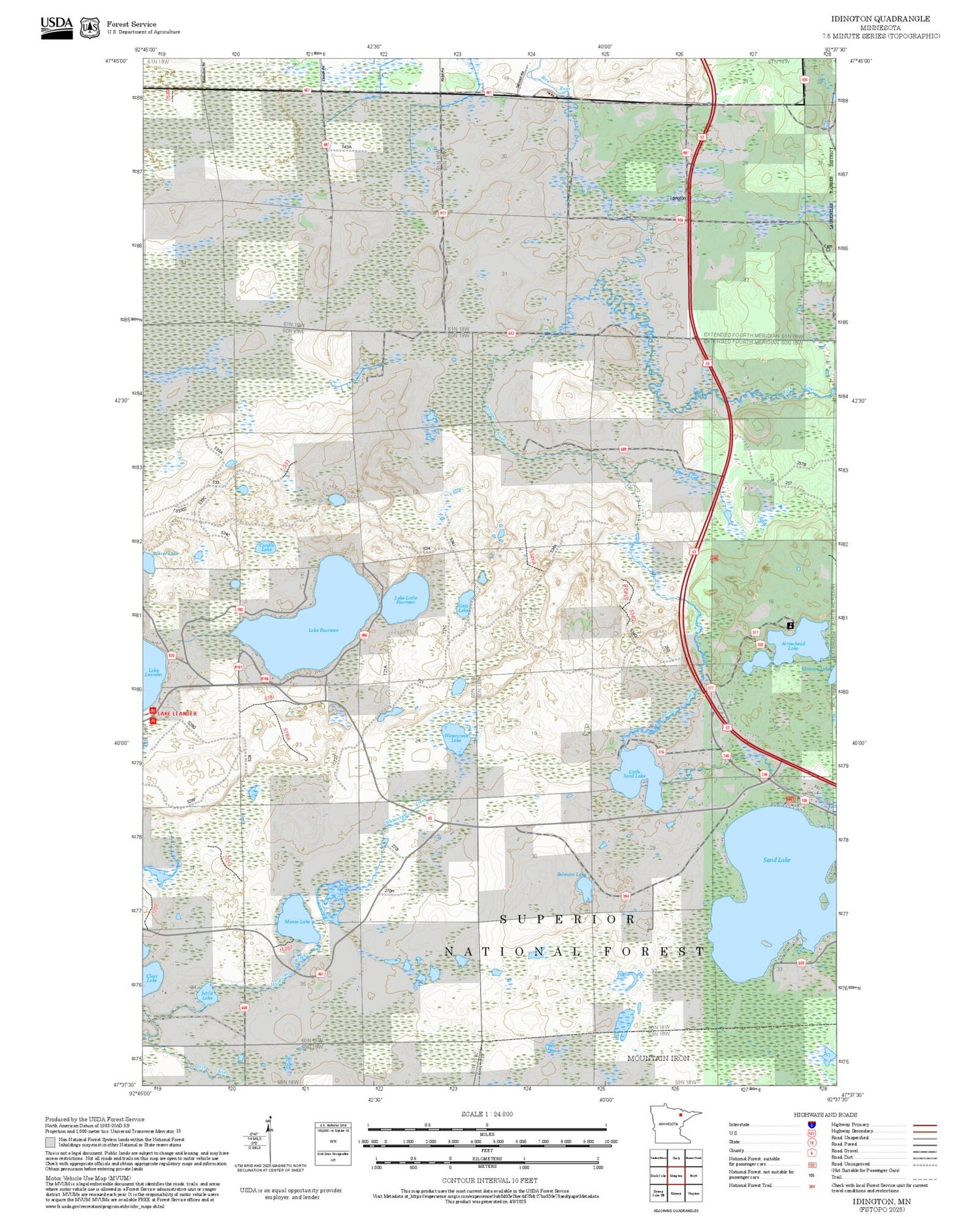 2025 Forest Service Topo Map of Idington Minnesota