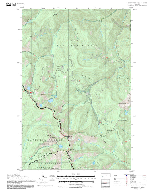 2025 Forest Service Topo Map of Illinois Peak Montana