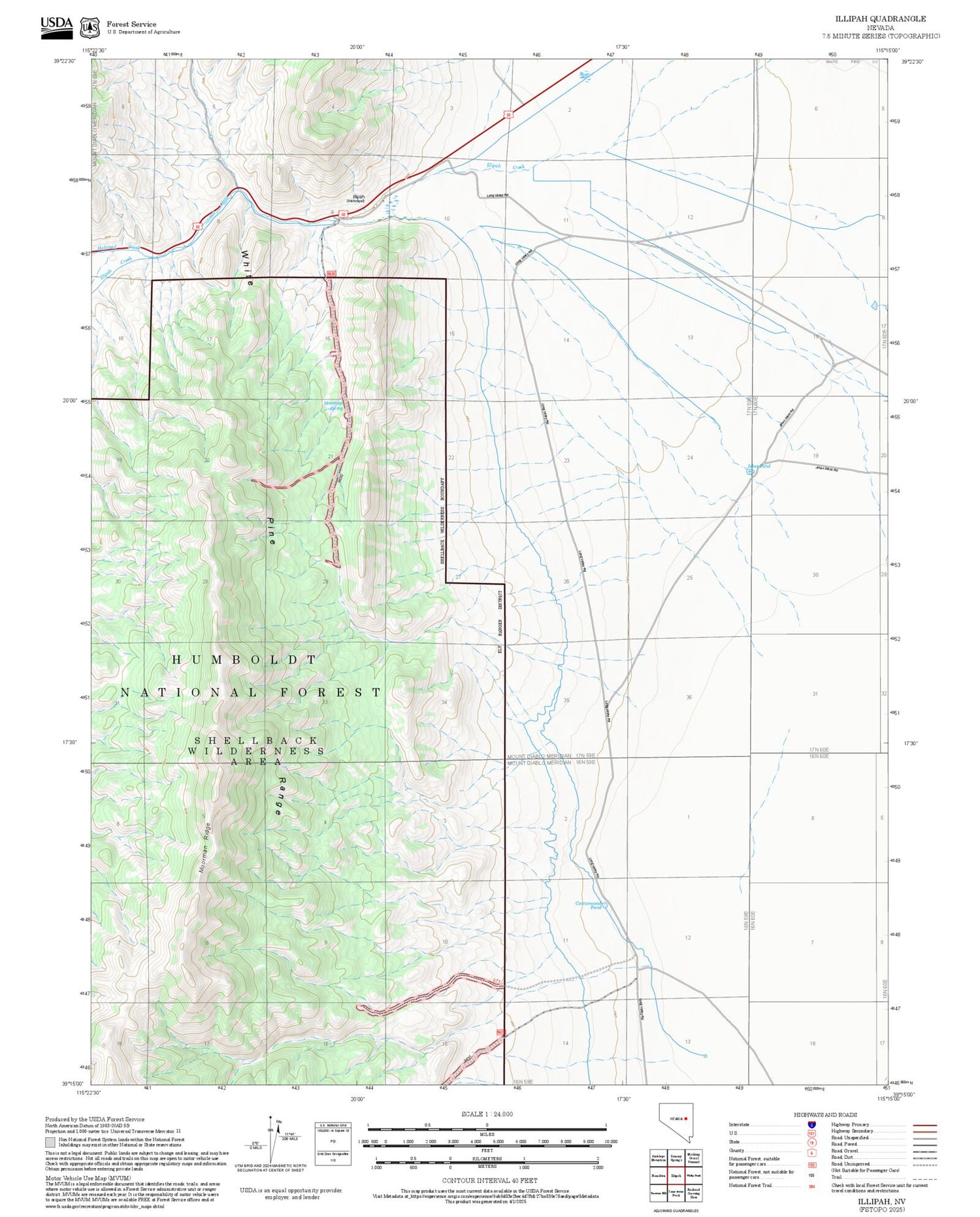 2025 Forest Service Topo Map of Illipah Nevada