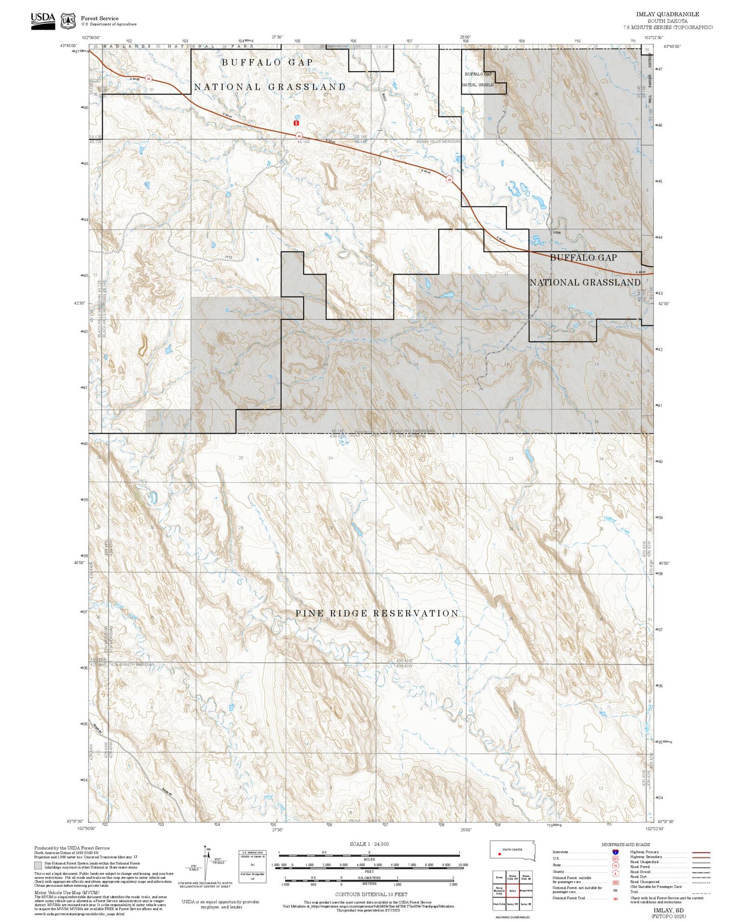 2025 Forest Service Topo Map of Imlay South Dakota