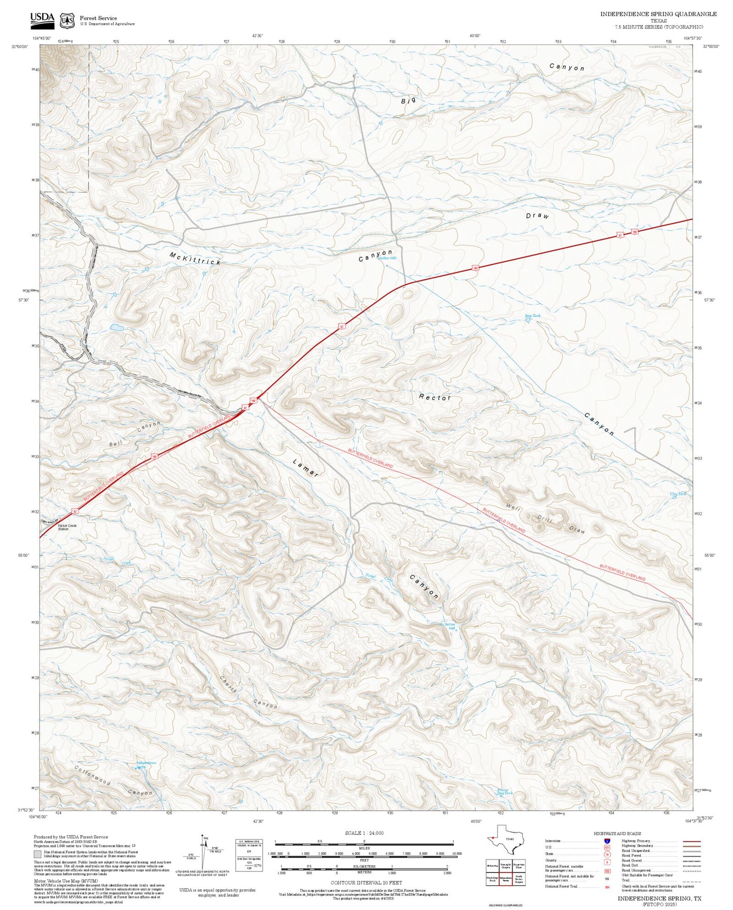 2025 Forest Service Topo Map of Independence Spring Texas
