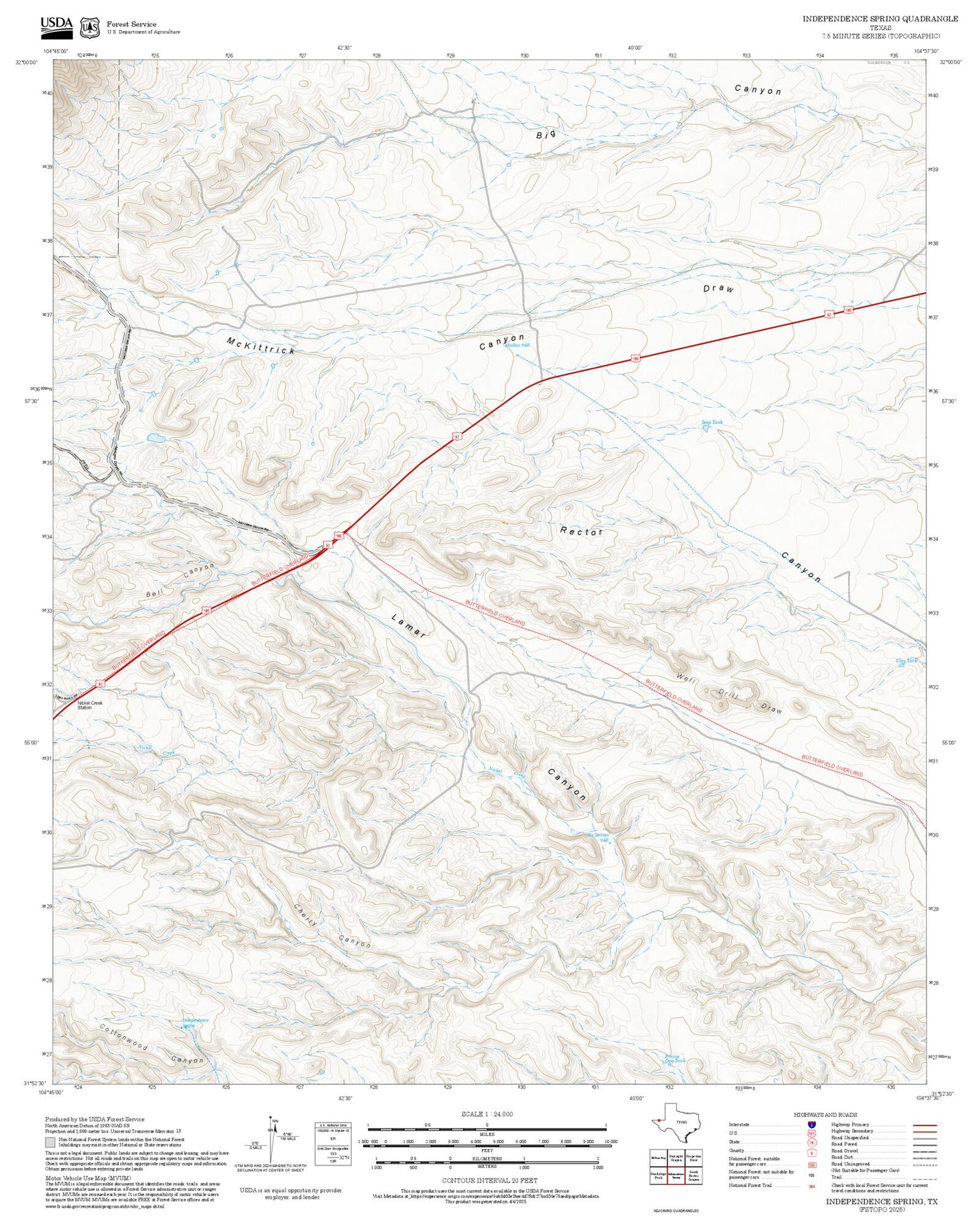 2025 Forest Service Topo Map of Independence Spring Texas