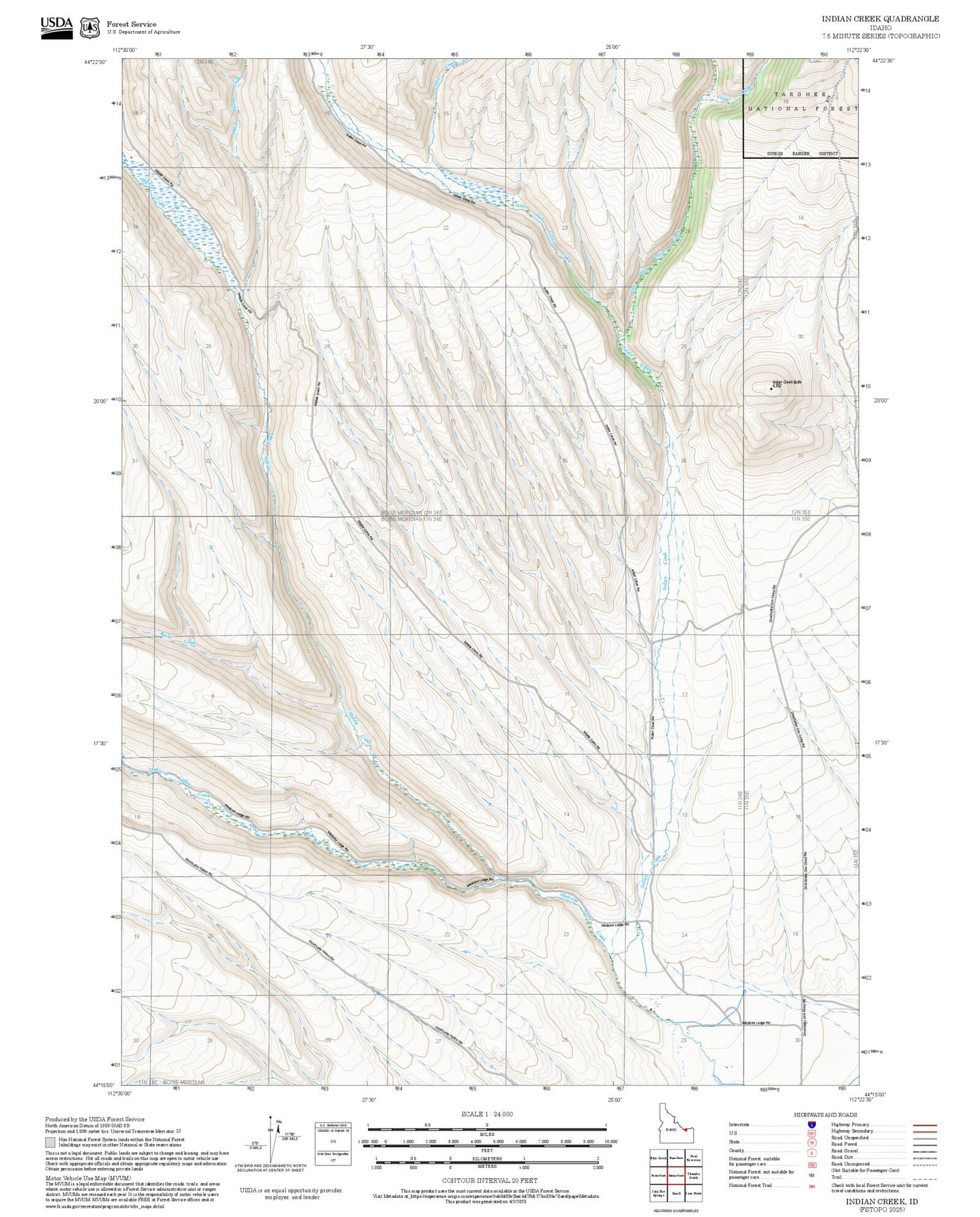 2025 Forest Service Topo Map of Indian Creek Idaho