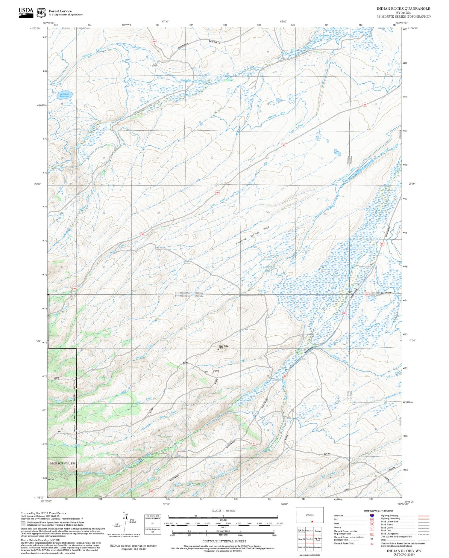 2025 Forest Service Topo Map of Indian Rocks Wyoming