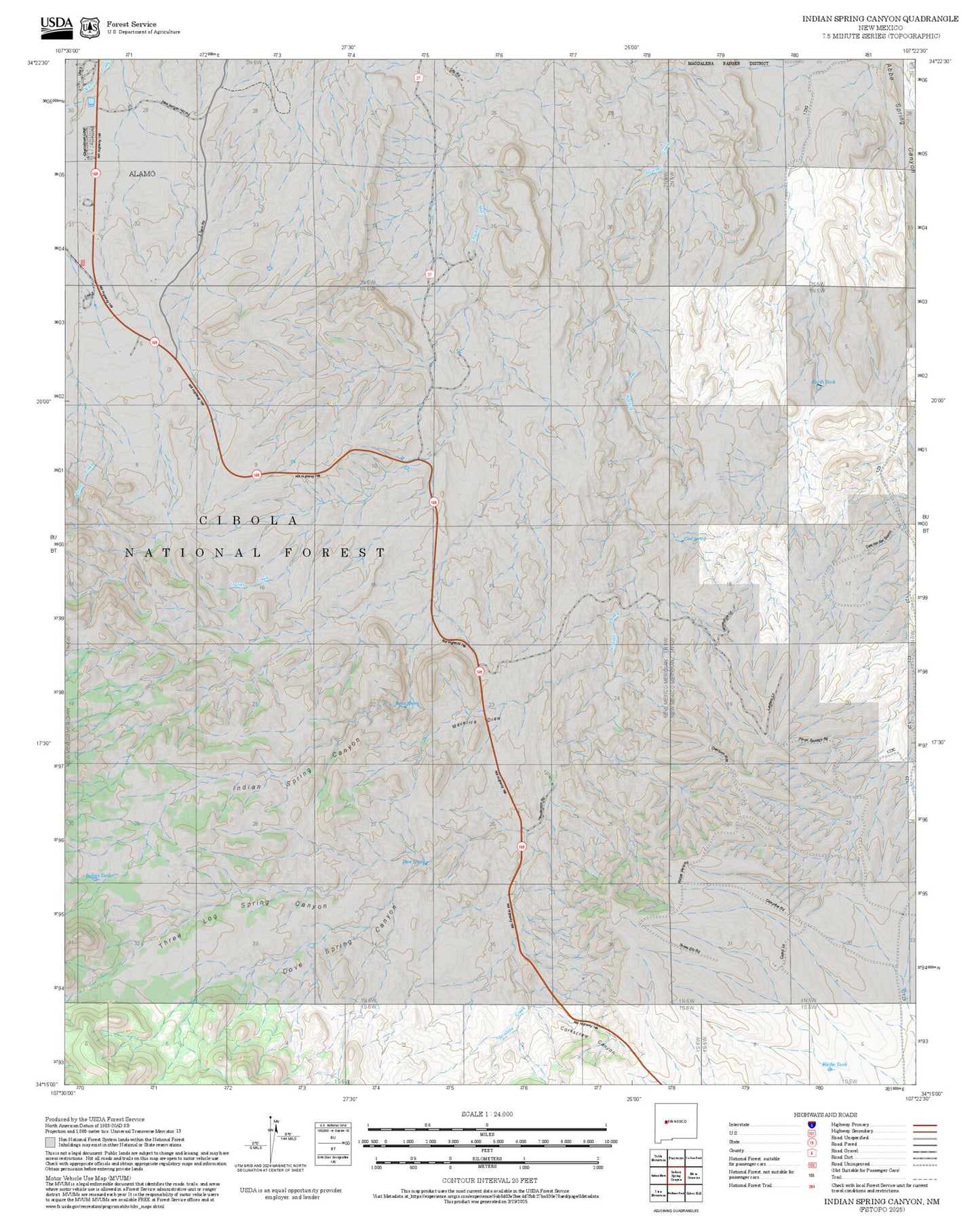 2025 Forest Service Topo Map of Indian Spring Canyon New Mexico