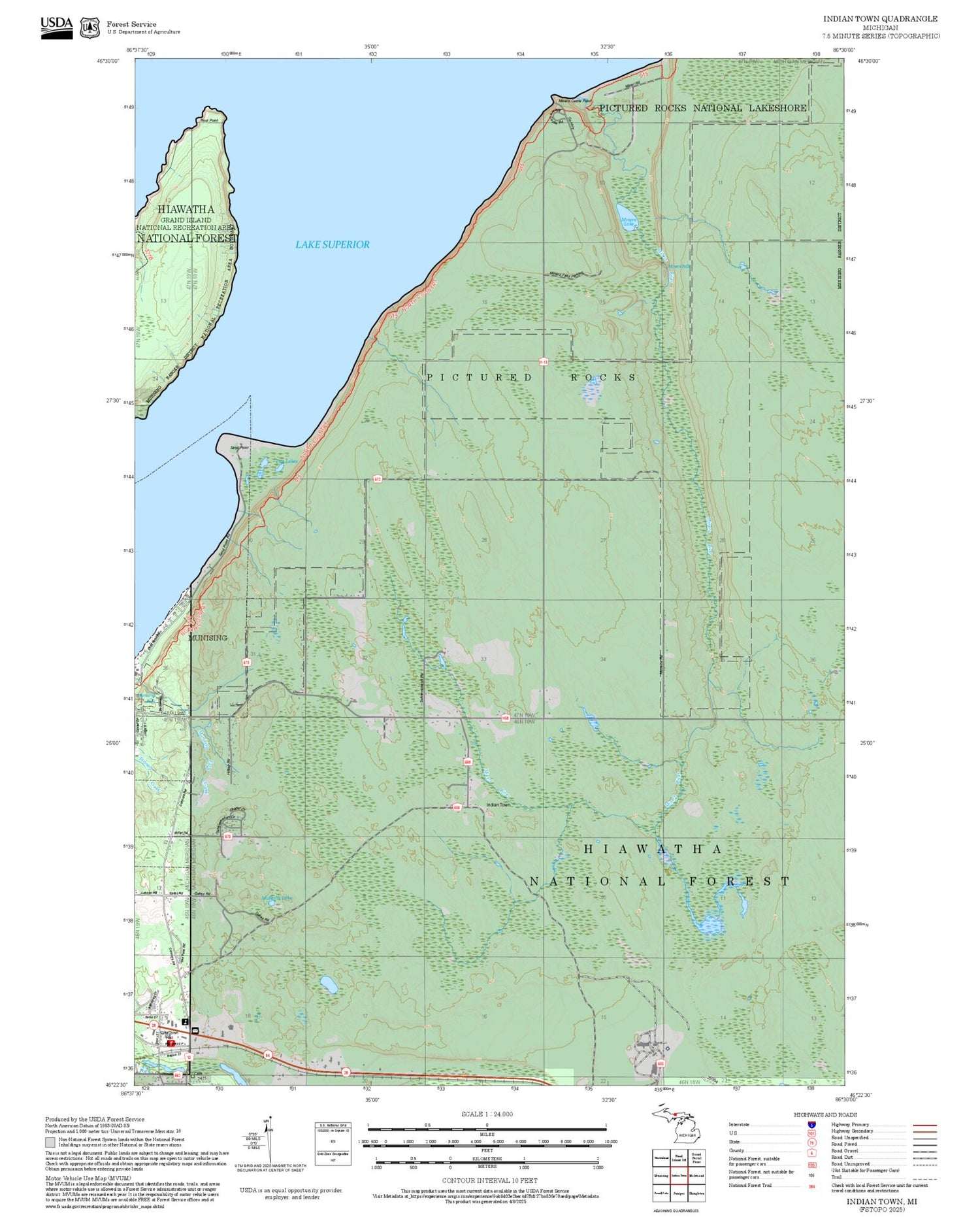 2025 Forest Service Topo Map of Indian Town Michigan