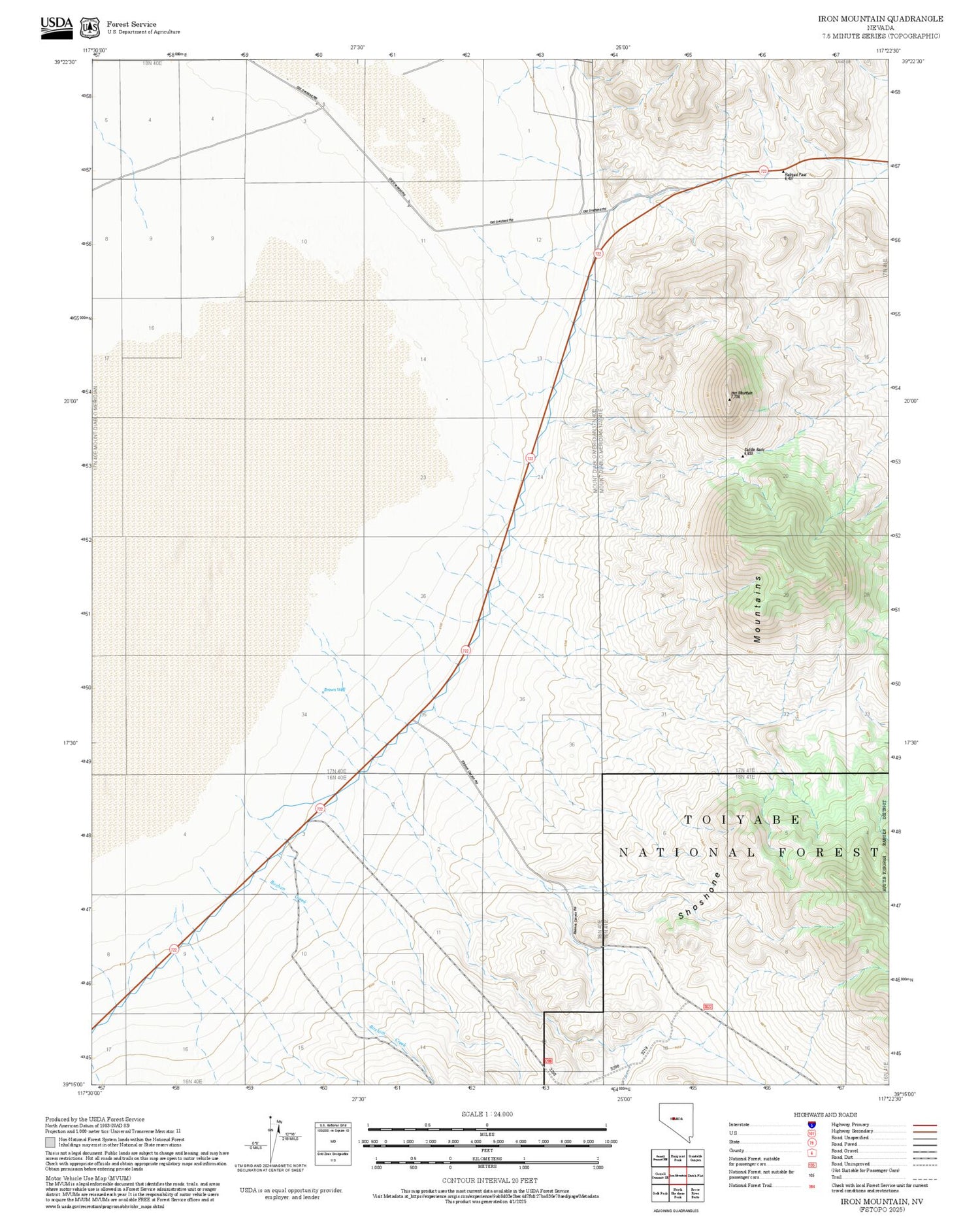 2025 Forest Service Topo Map of Iron Mountain Nevada