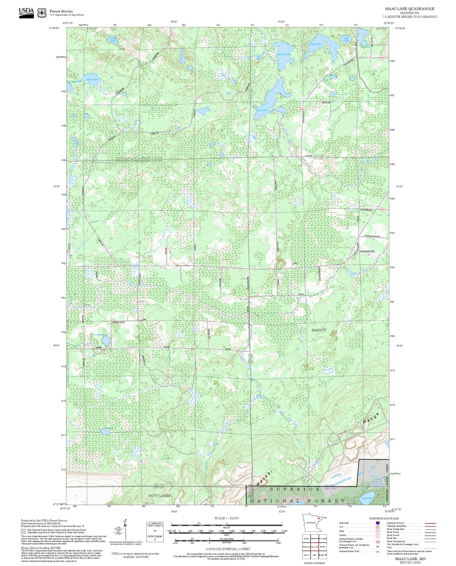 2025 Forest Service Topo Map of Isaac Lake Minnesota