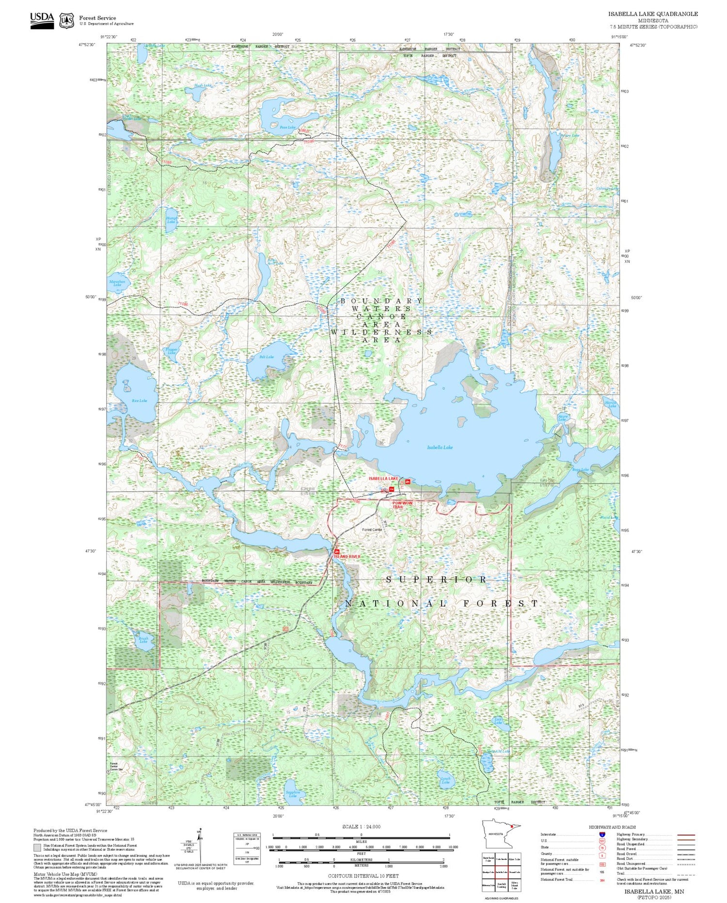 2025 Forest Service Topo Map of Isabella Lake Minnesota