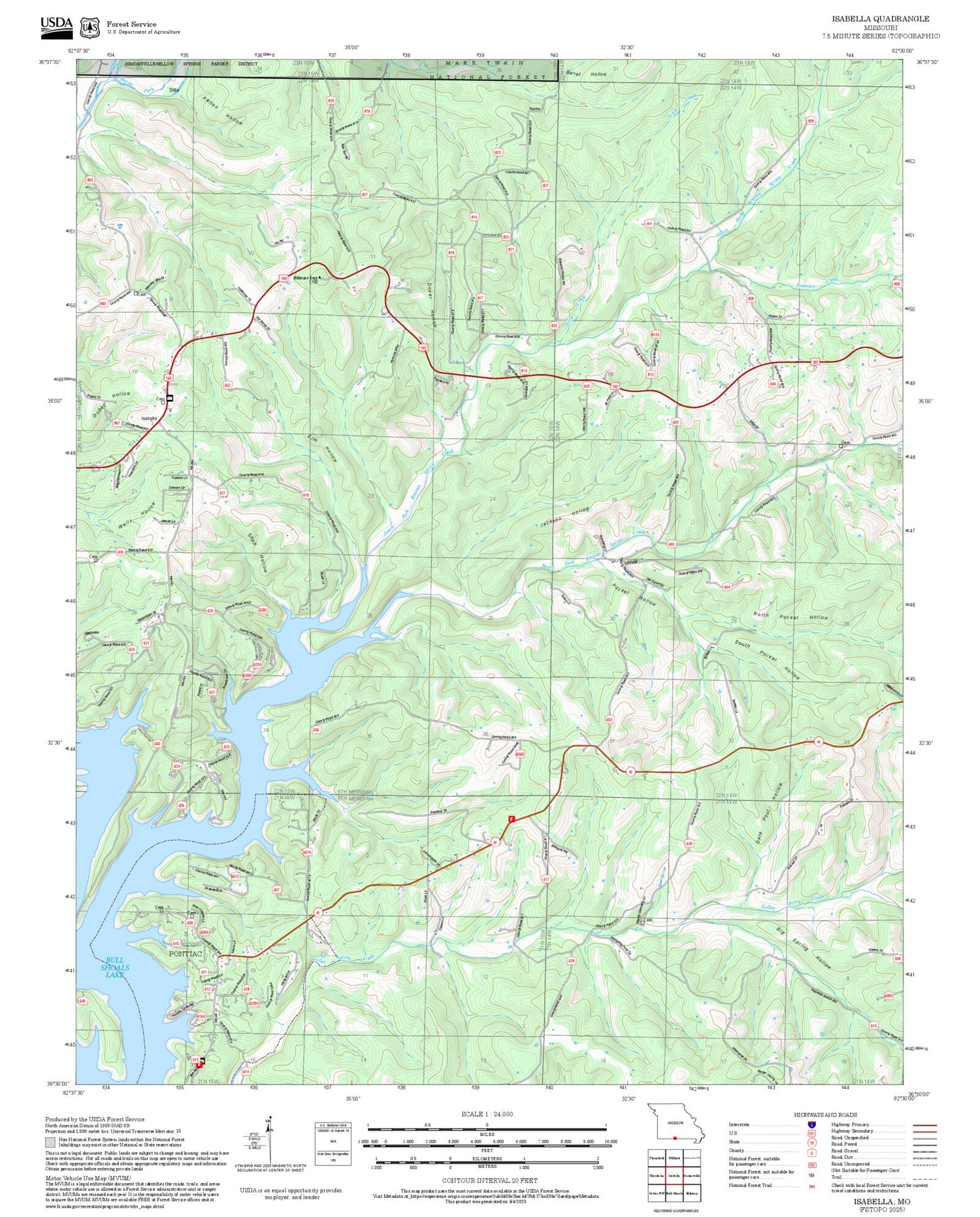 2025 Forest Service Topo Map of Isabella Missouri