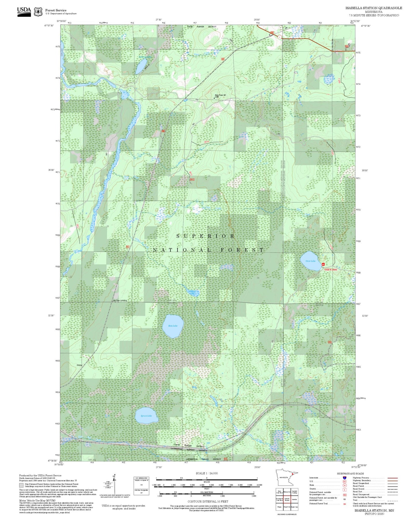 2025 Forest Service Topo Map of Isabella Station Minnesota