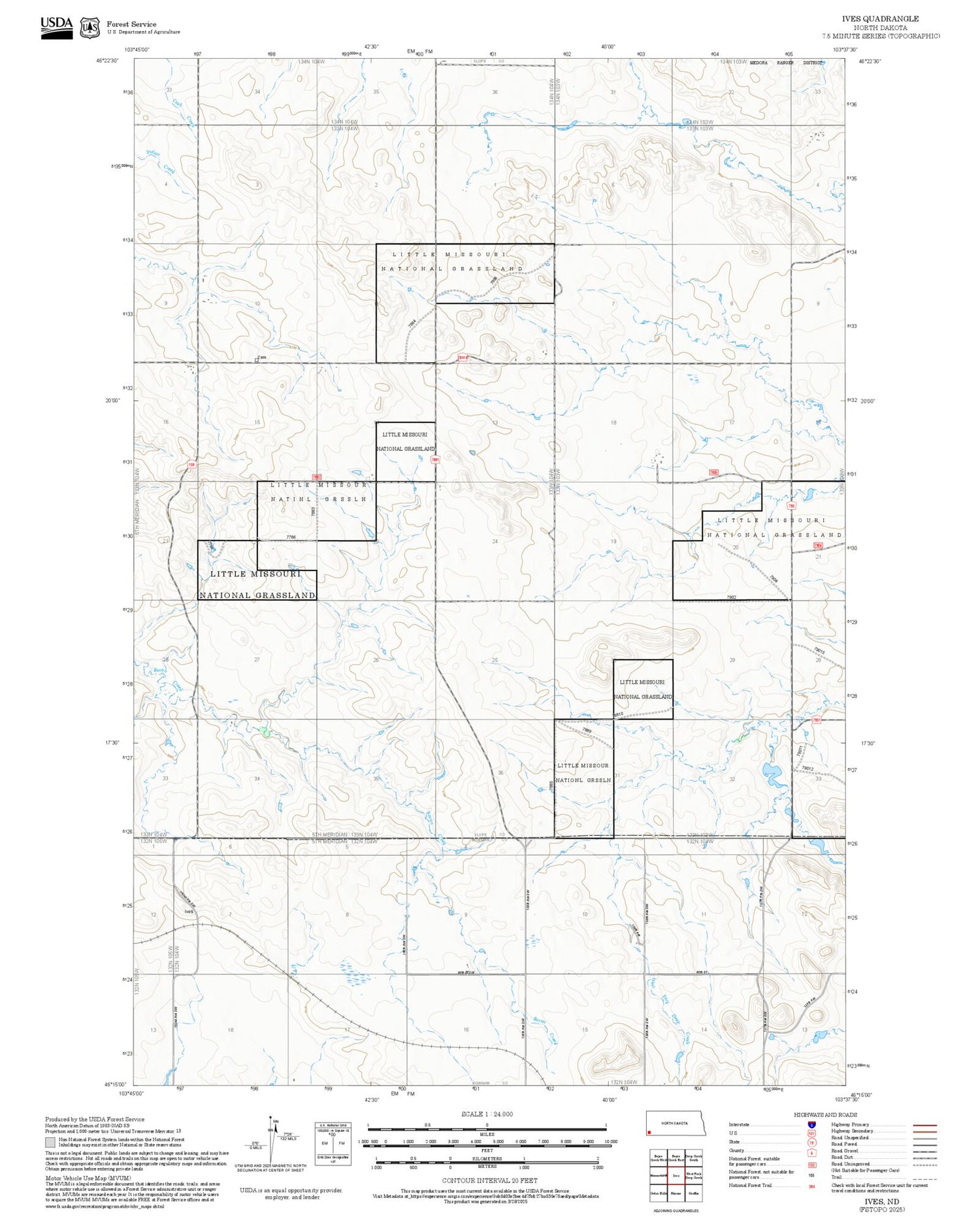 2025 Forest Service Topo Map of Ives North Dakota