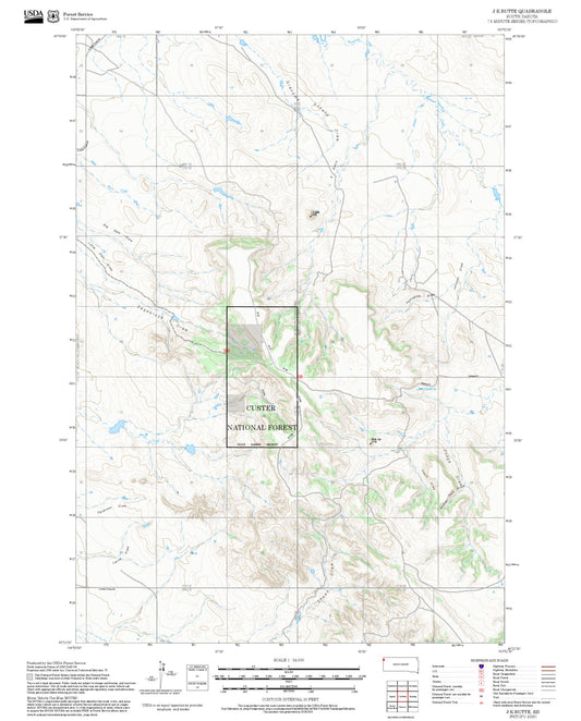 2025 Forest Service Topo Map of J K Butte South Dakota
