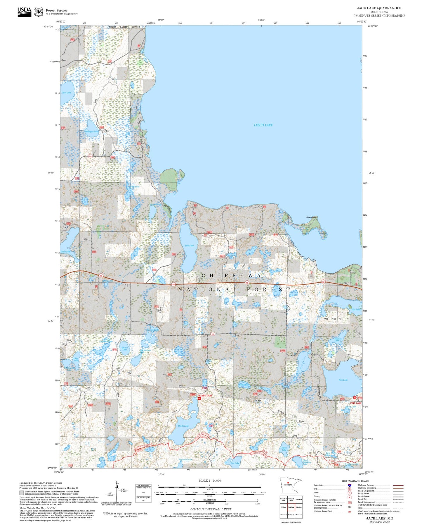 2025 Forest Service Topo Map of Jack Lake Minnesota