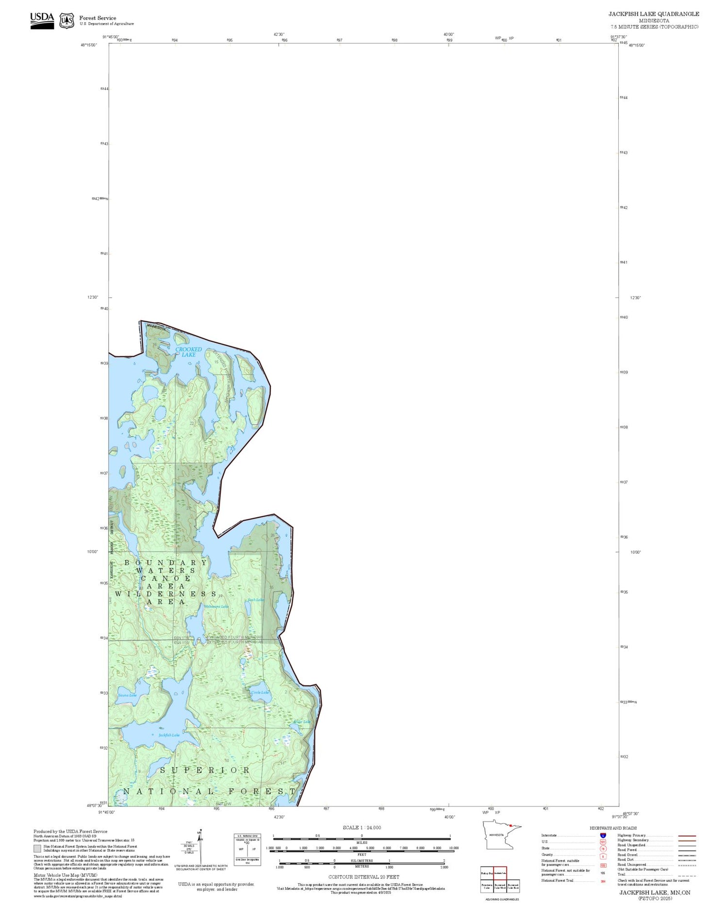 2025 Forest Service Topo Map of Jackfish Lake Minnesota