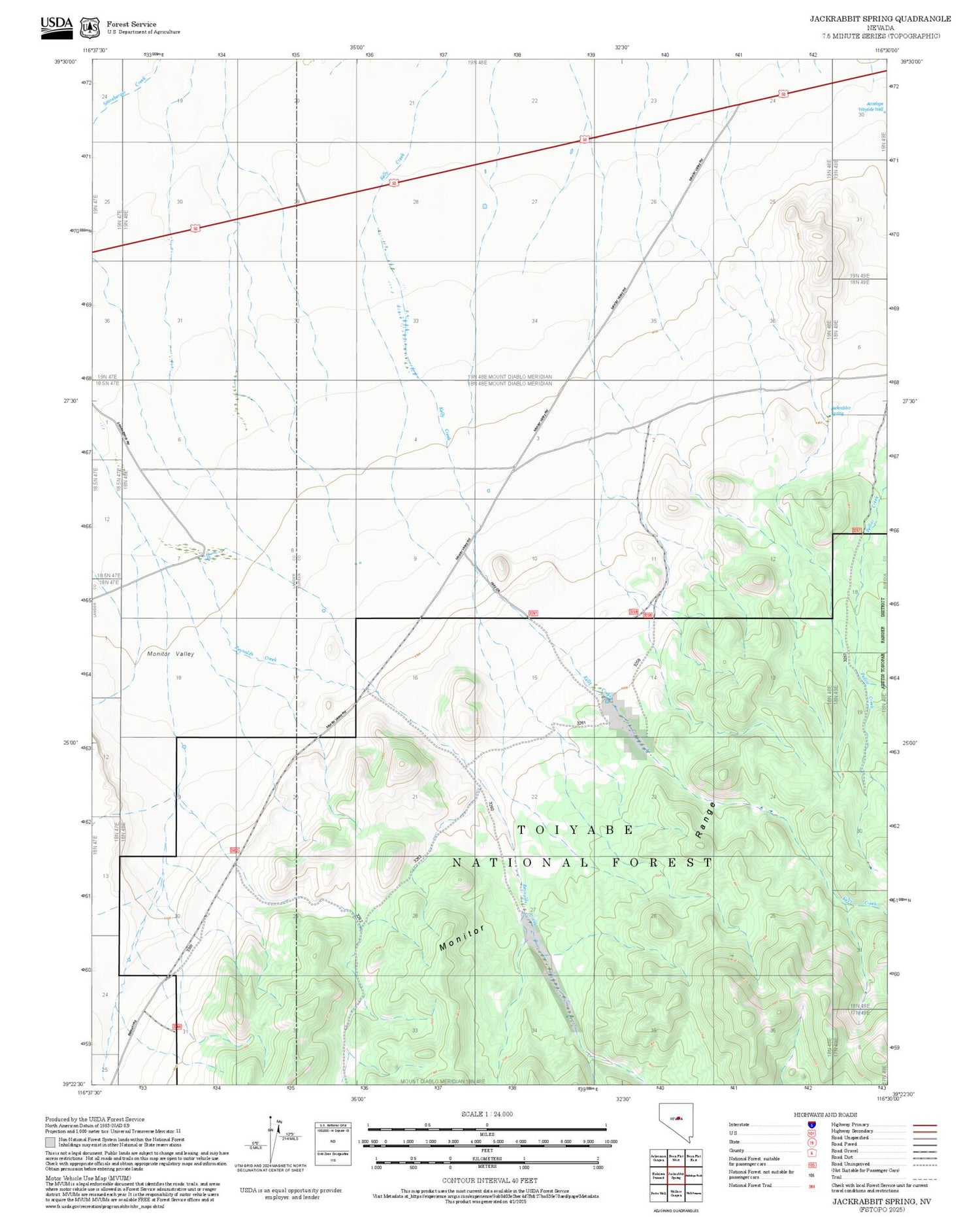 2025 Forest Service Topo Map of Jackrabbit Spring Nevada