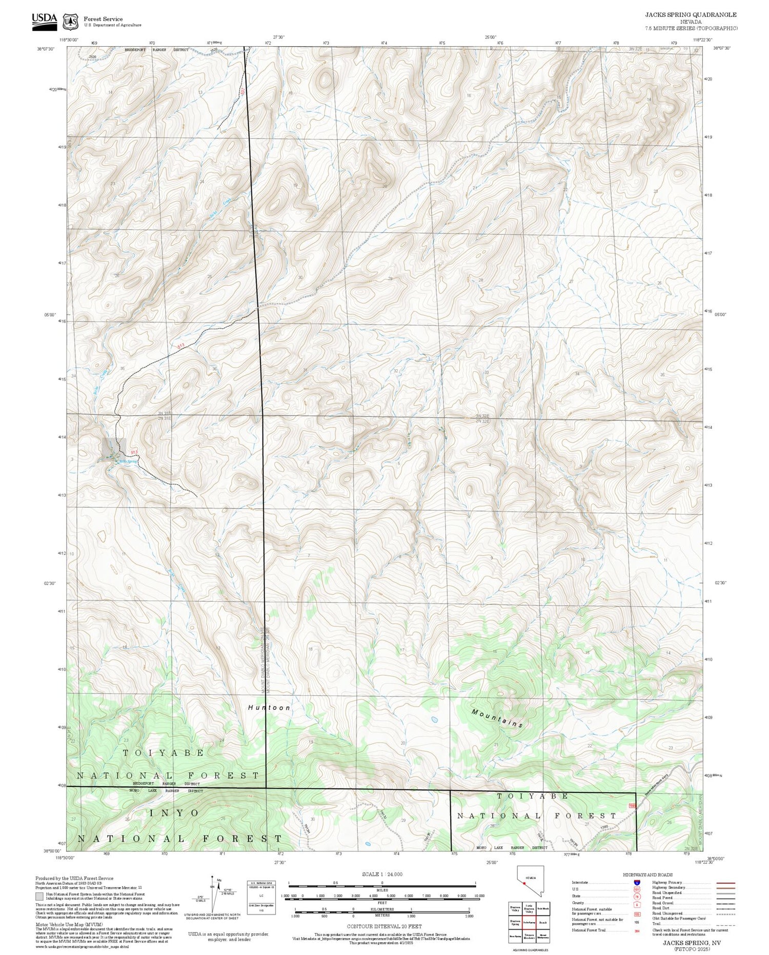 2025 Forest Service Topo Map of Jacks Spring Nevada