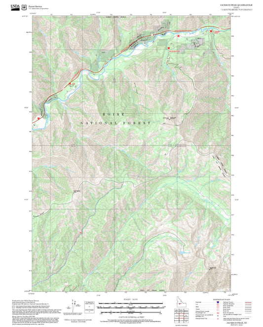 2025 Forest Service Topo Map of Jackson Peak Idaho