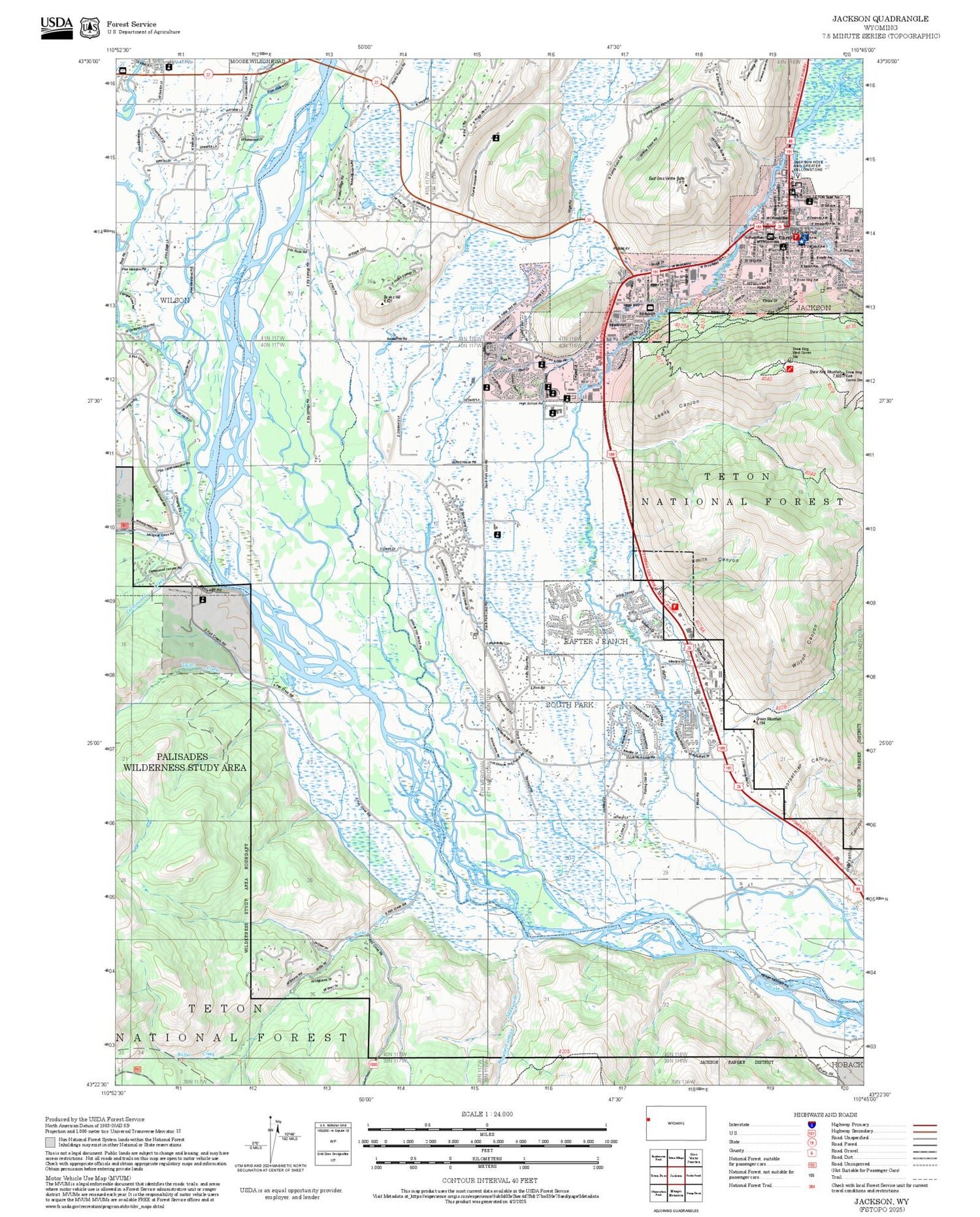 2025 Forest Service Topo Map of Jackson Wyoming