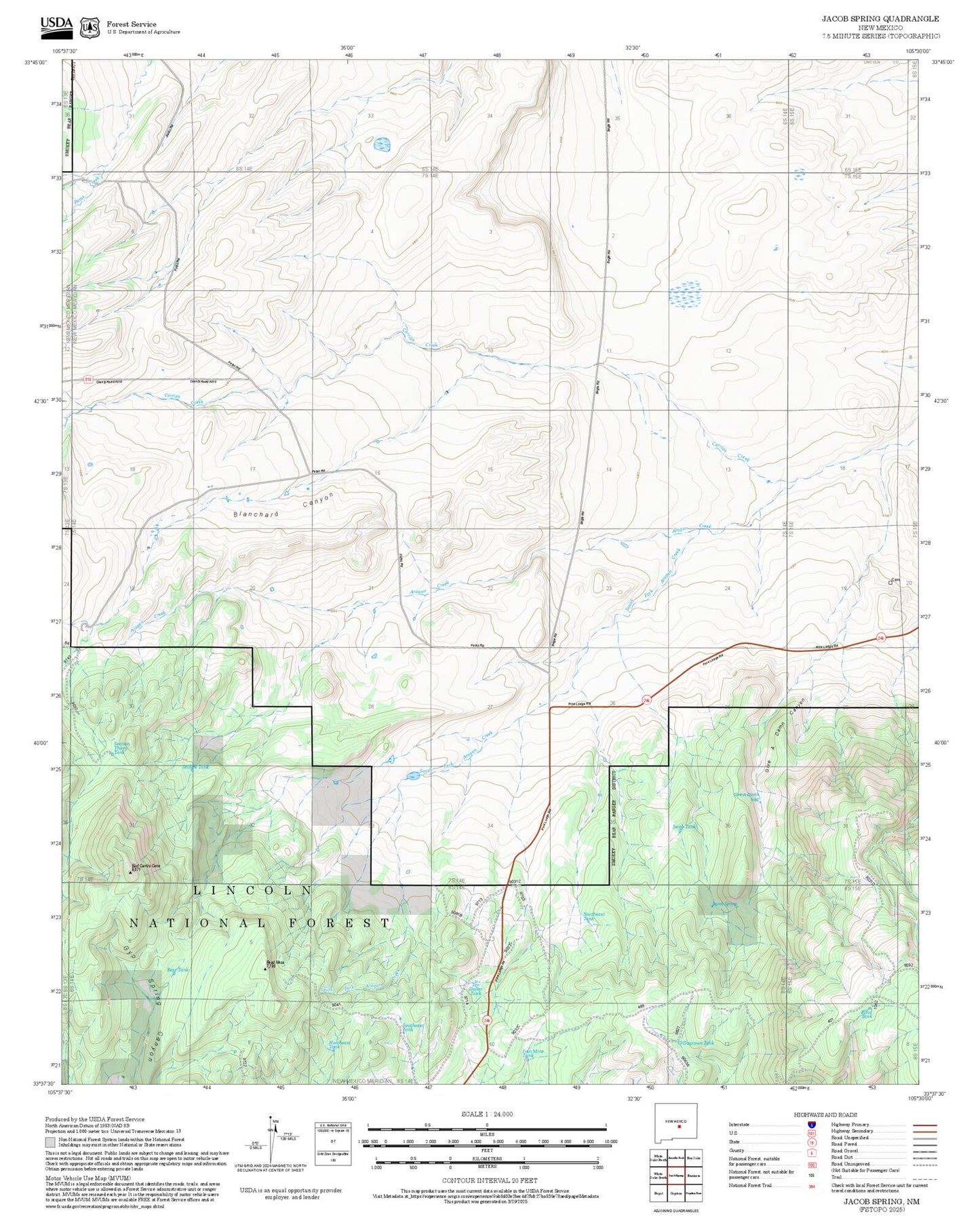 2025 Forest Service Topo Map of Jacob Spring New Mexico