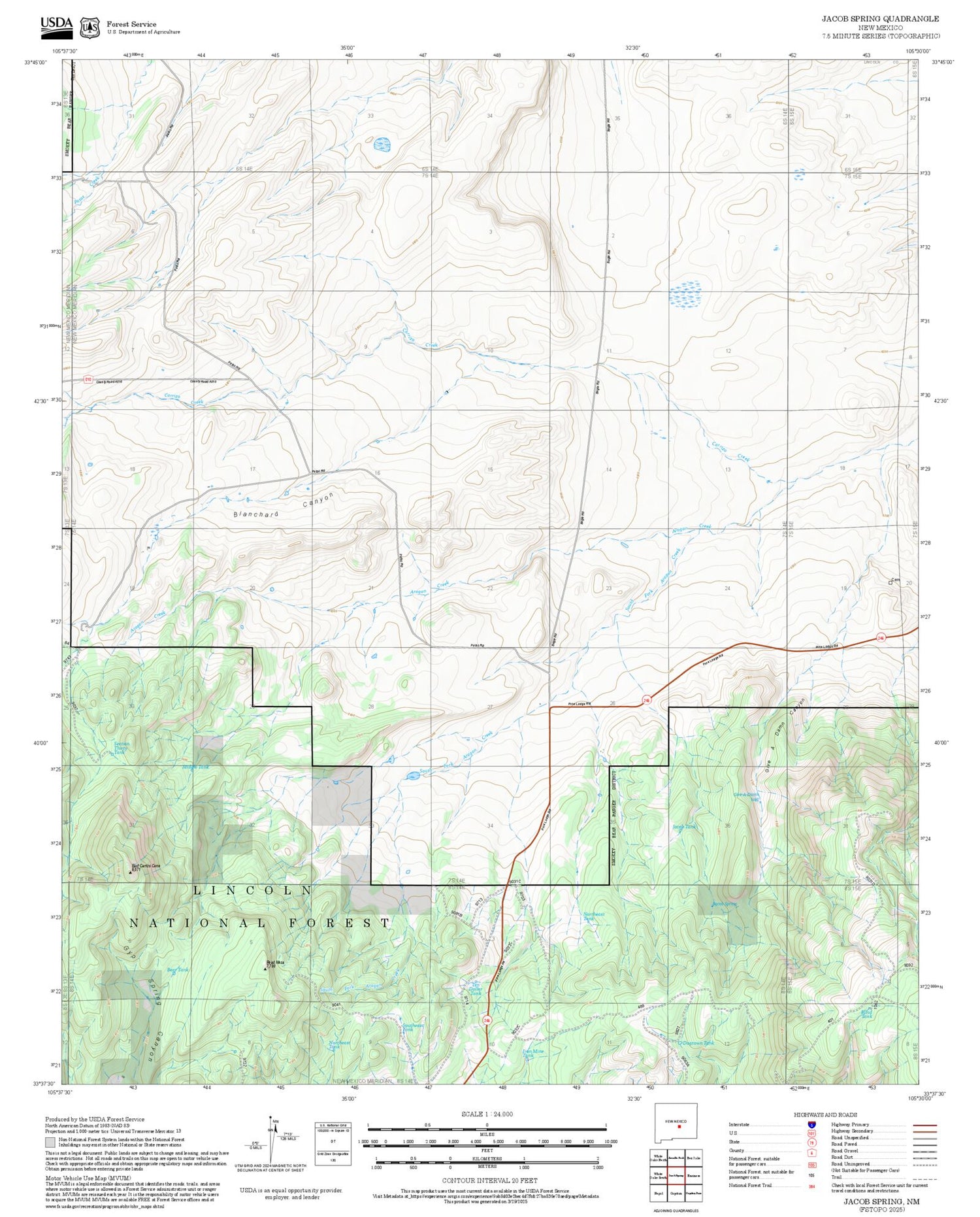 2025 Forest Service Topo Map of Jacob Spring New Mexico